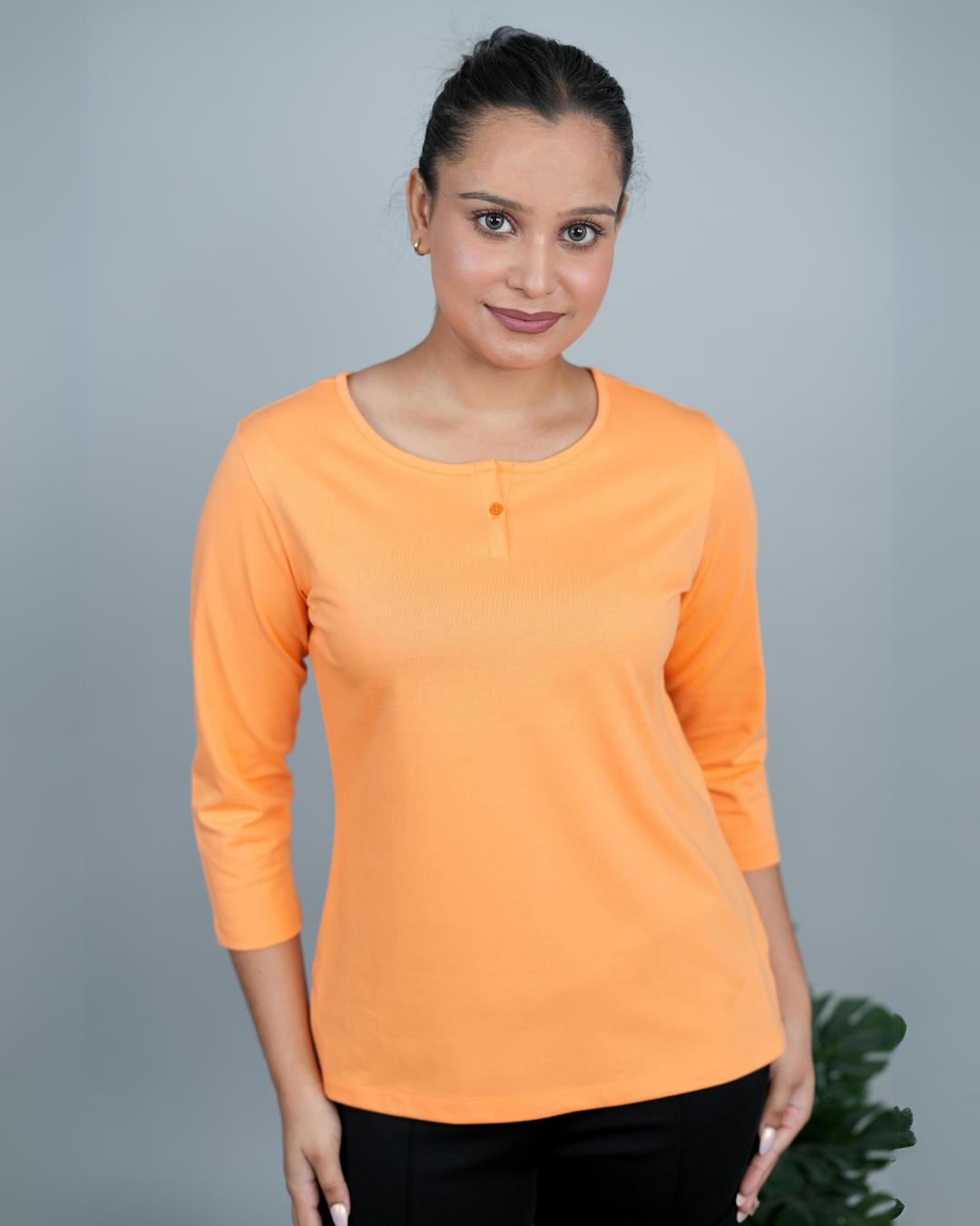 Papaya Smooth Henley Tshirt [Non transparent 220 gsm thick ] - Henley Tshirt