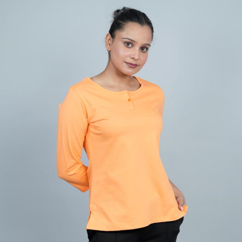 Papaya Smooth Henley Tshirt [Non transparent 220 gsm thick ] - Henley Tshirt