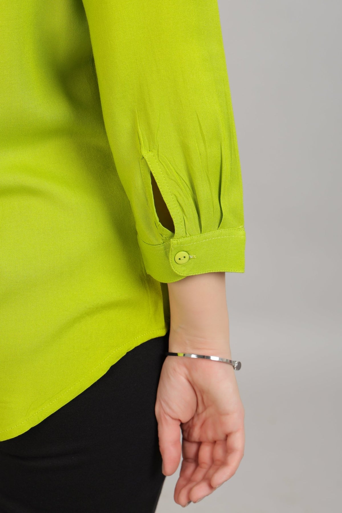 Parrot green long hemline shirt [ 100% Rayon, Liva Certified ] -Long hemline shirt