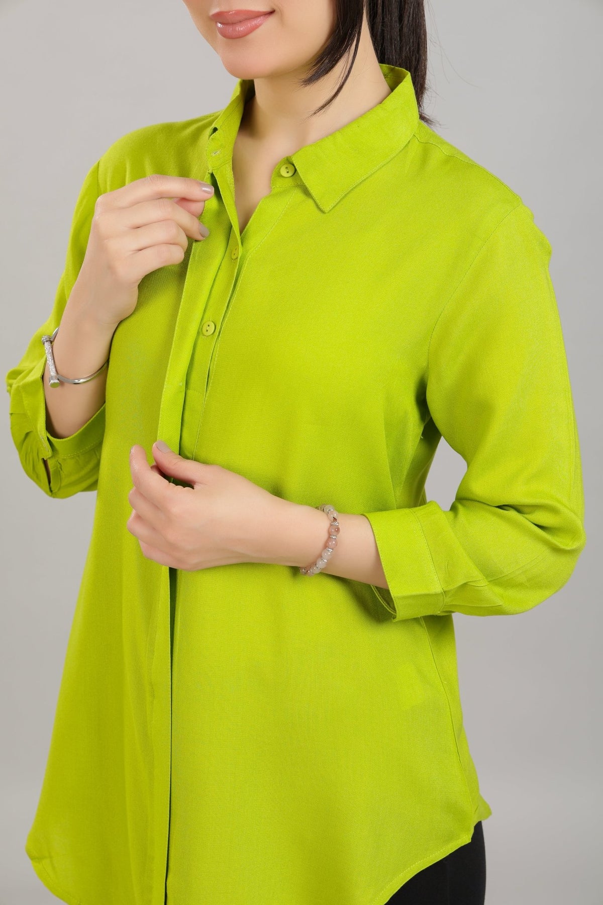 Parrot green long hemline shirt [ 100% Rayon, Liva Certified ] -Long hemline shirt