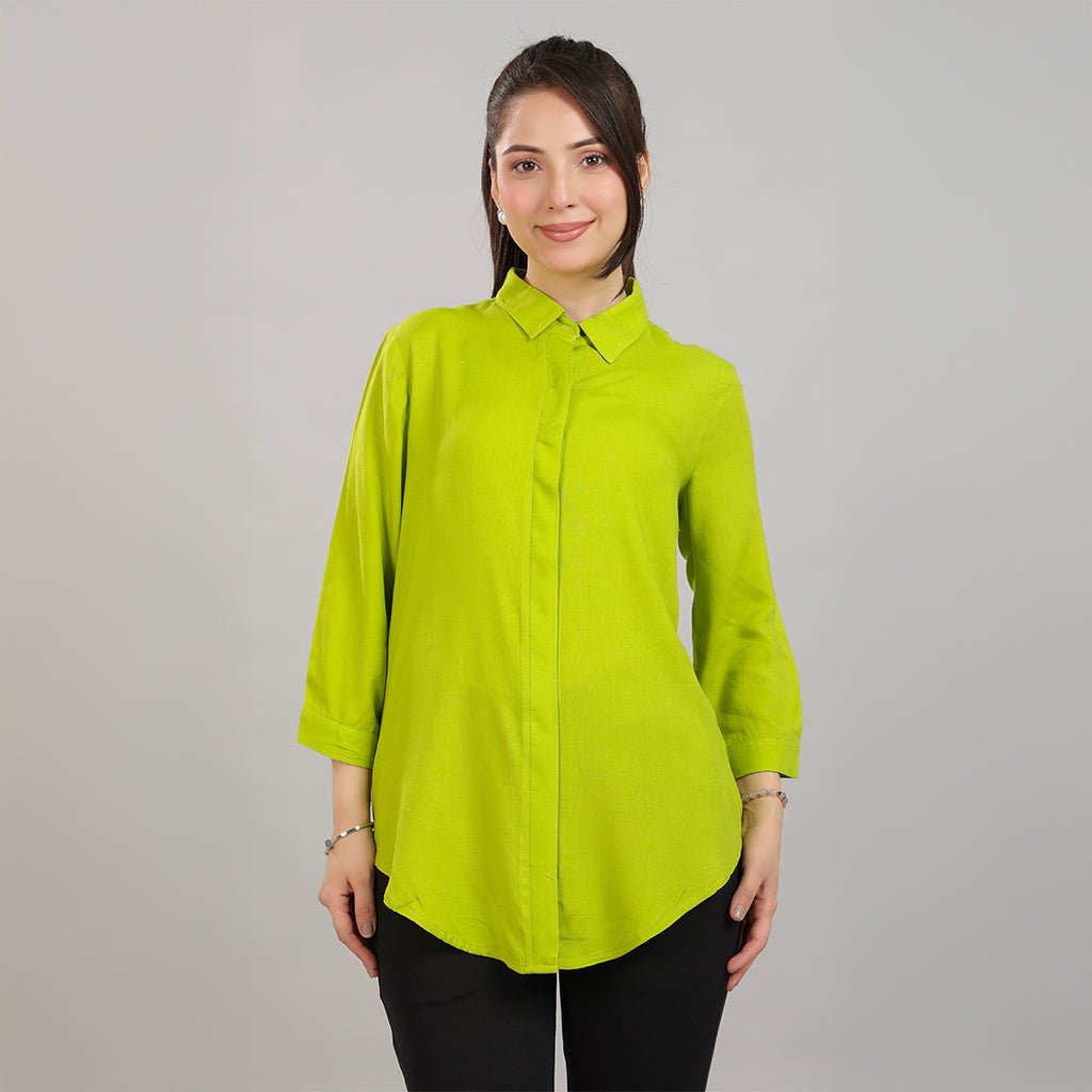 Parrot green long hemline shirt [ 100% Rayon, Liva Certified ] -Long hemline shirt