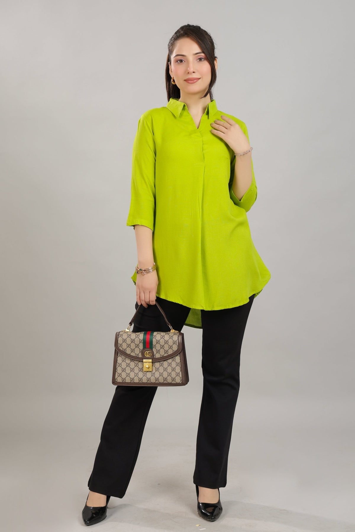 Parrot Green rayon flare top [ Premium 100% Rayon, Liva Certified ] -Rayon flare top