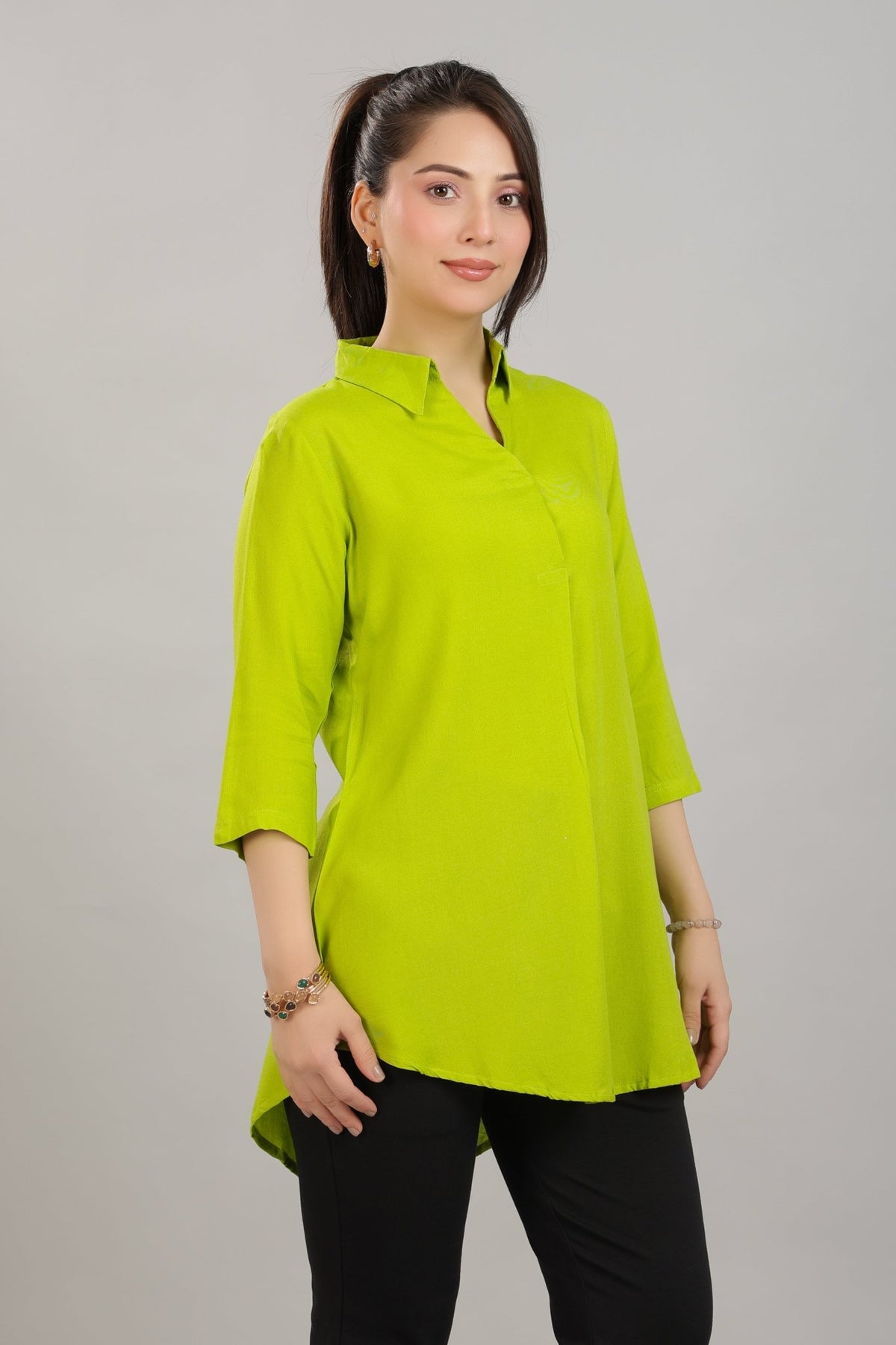 Parrot Green rayon flare top [ Premium 100% Rayon, Liva Certified ] -Rayon flare top