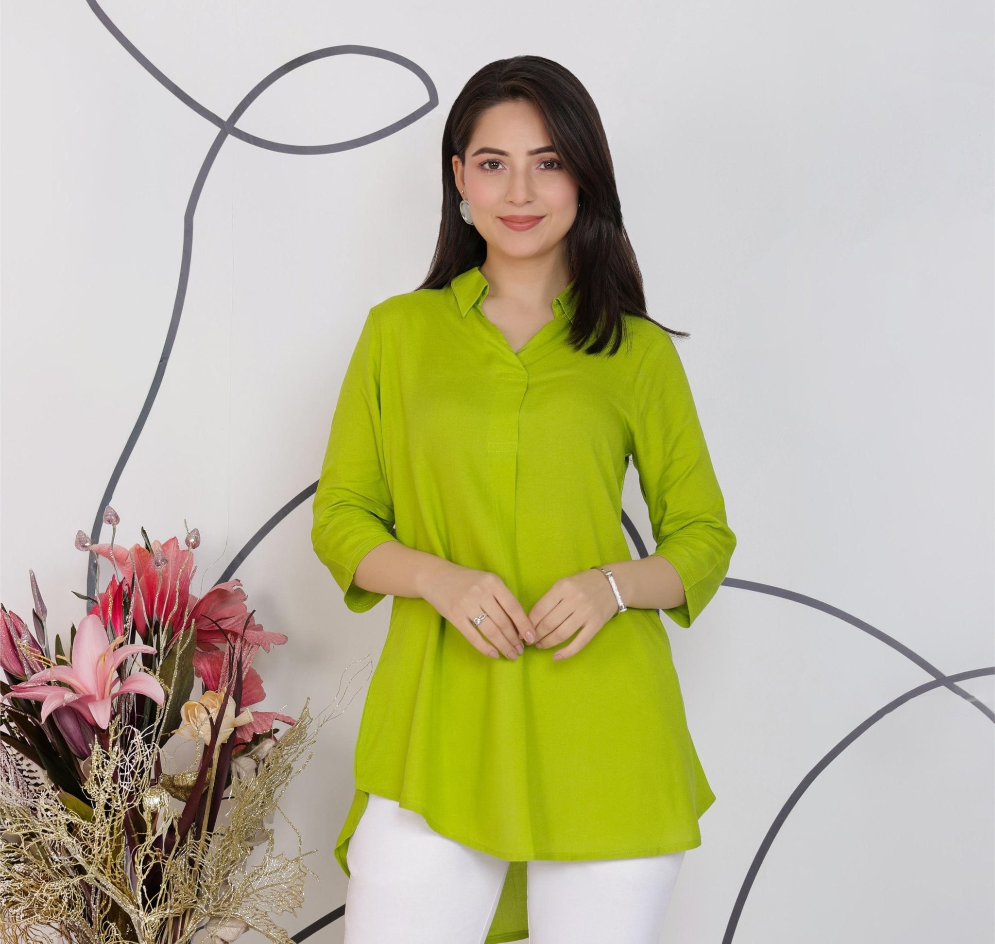 Parrot Green rayon flare top [ Premium 100% Rayon, Liva Certified ] -Rayon flare top