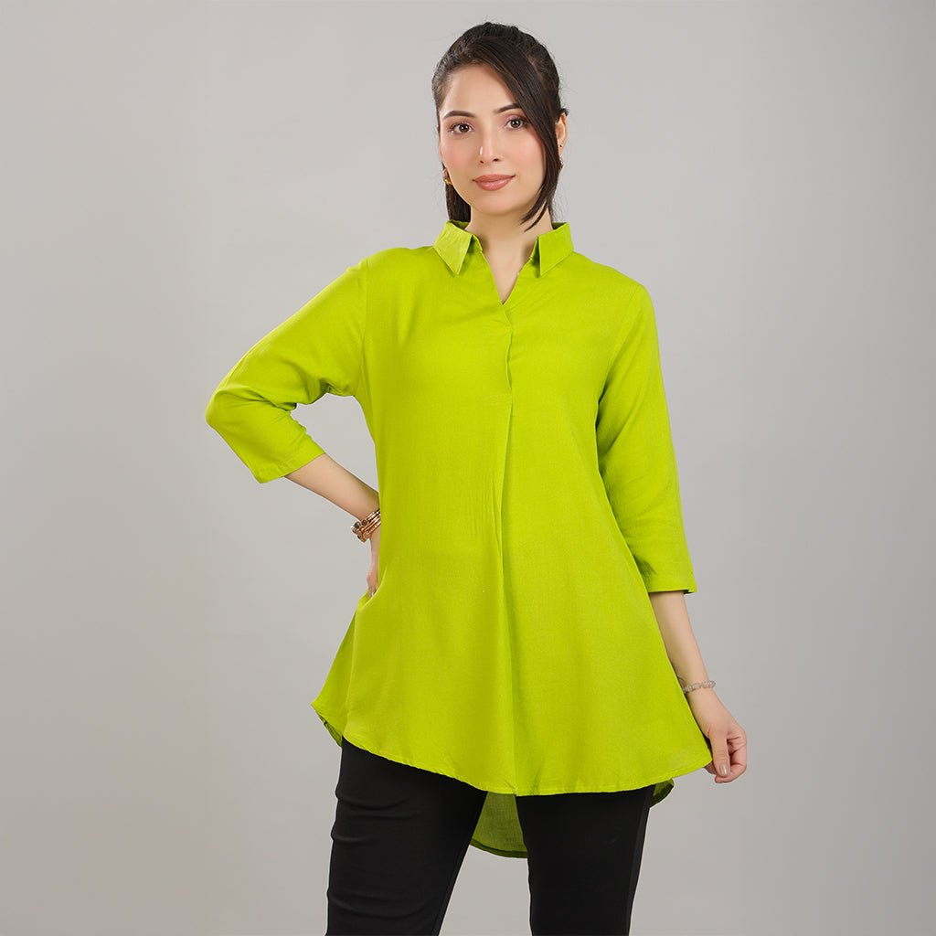 Parrot Green rayon flare top [ Premium 100% Rayon, Liva Certified ] -Rayon flare top