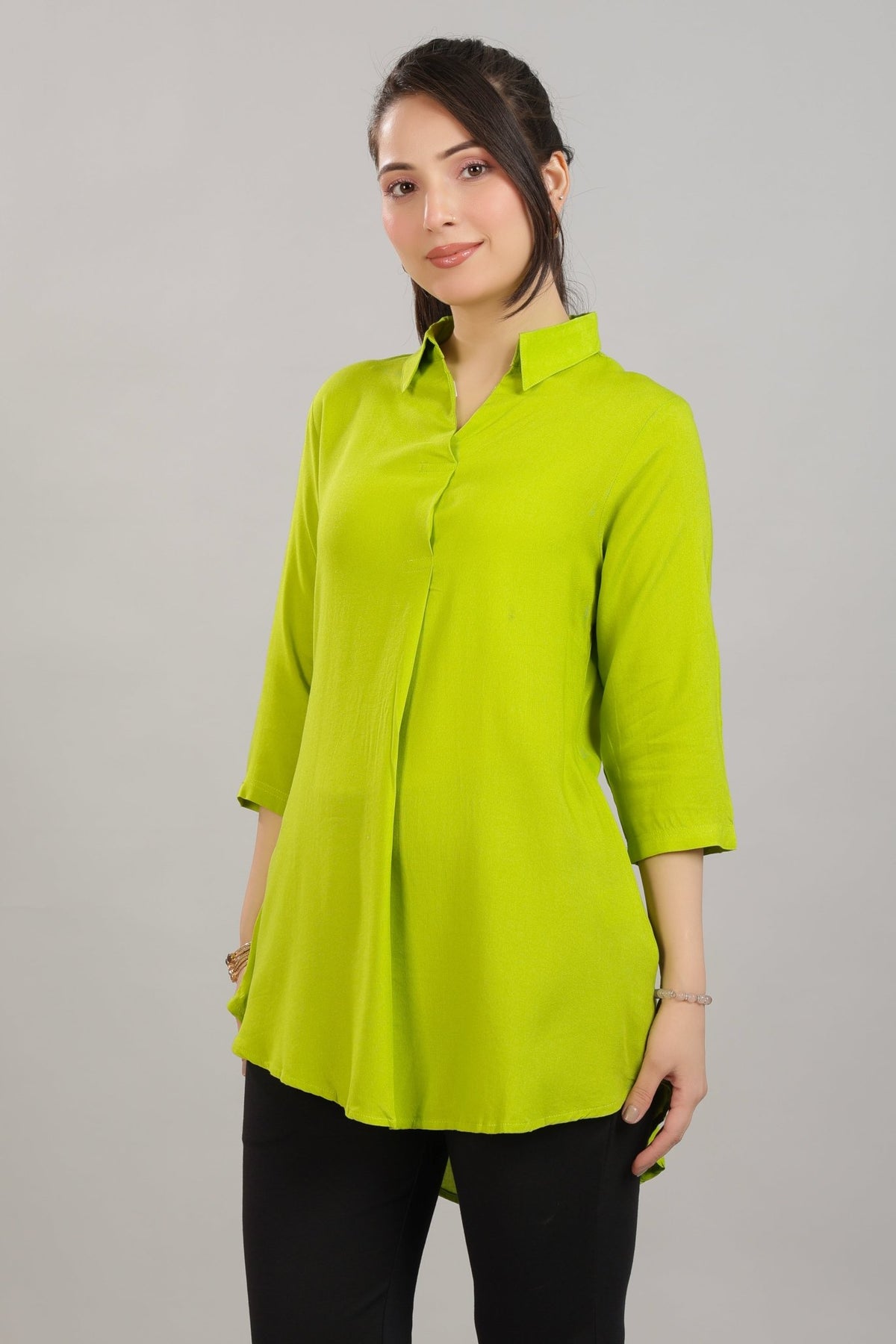 Parrot Green rayon flare top [ Premium 100% Rayon, Liva Certified ] -Rayon flare top