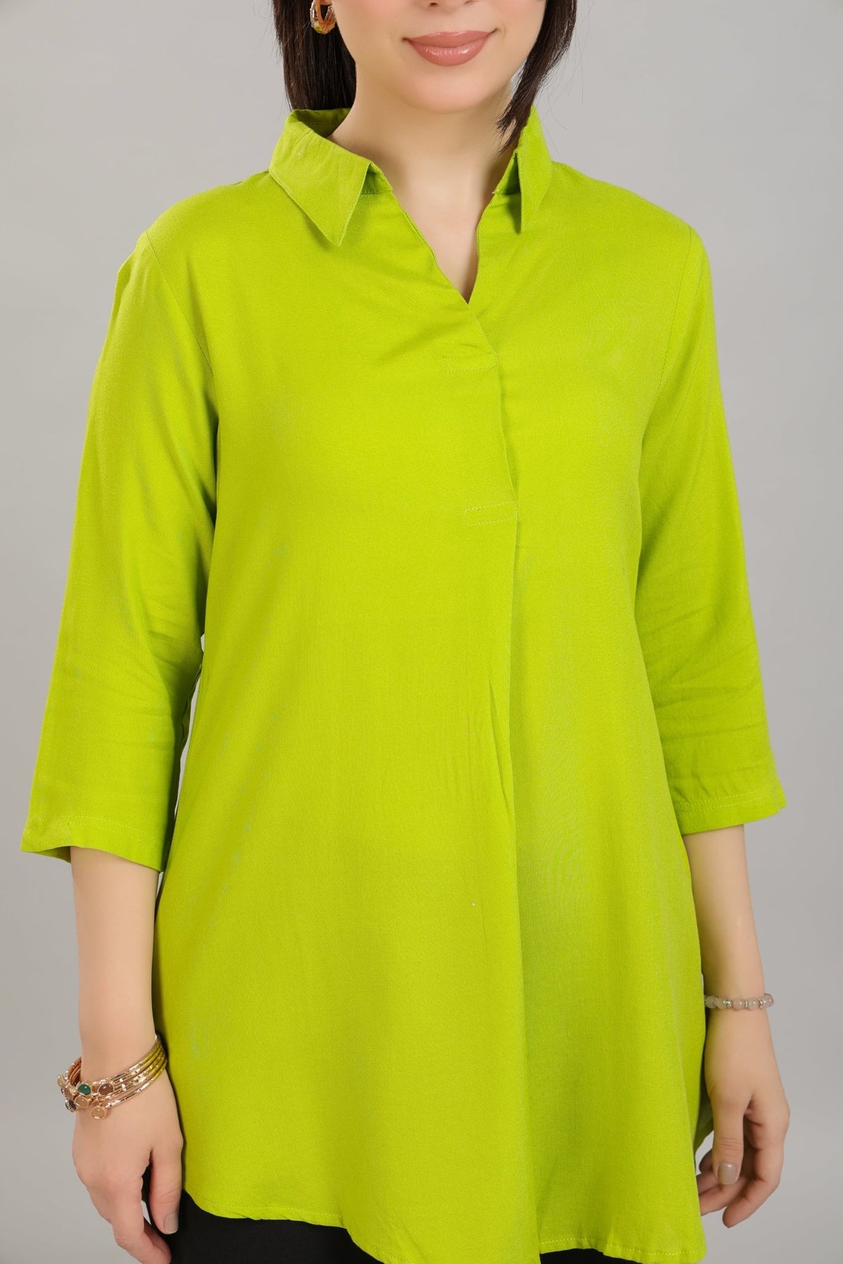 Parrot Green rayon flare top [ Premium 100% Rayon, Liva Certified ] -Rayon flare top