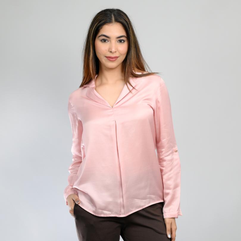 Pastel peach bemberg satin shirt top - satin shirt