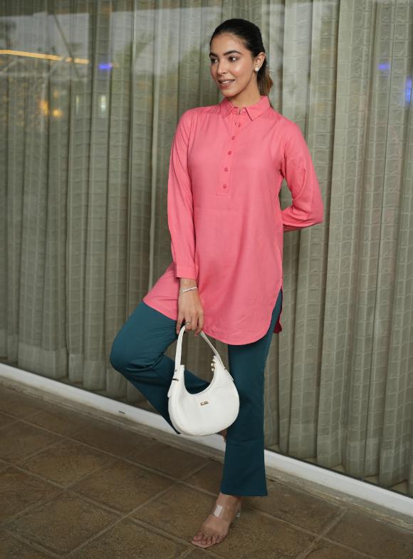 Peach Longline Shirt [ 100% Rayon, Liva Certified ] - Long line shirt