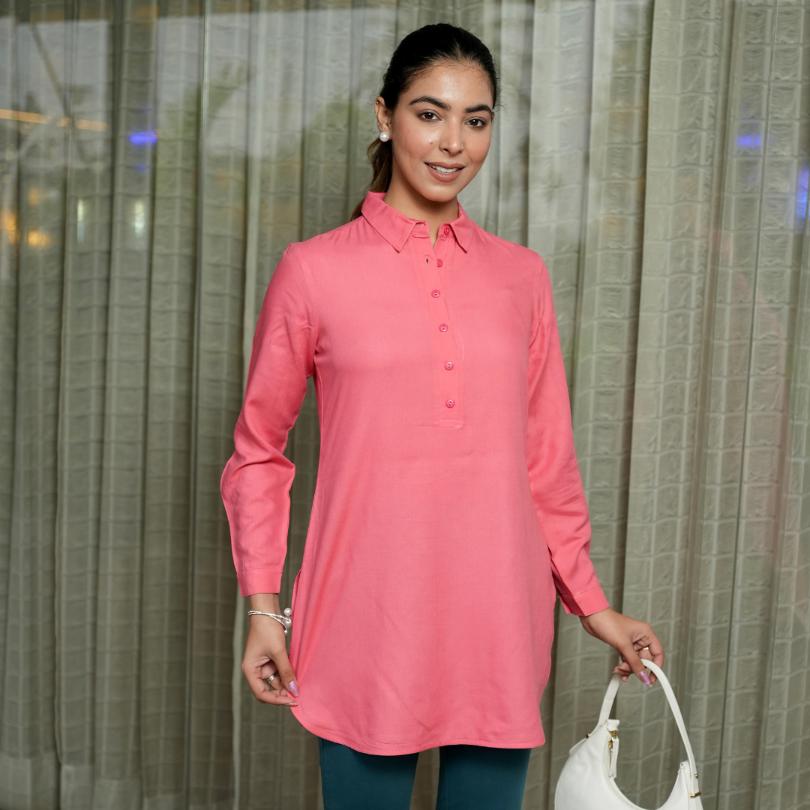 Peach Longline Shirt [ 100% Rayon, Liva Certified ] - Long line shirt