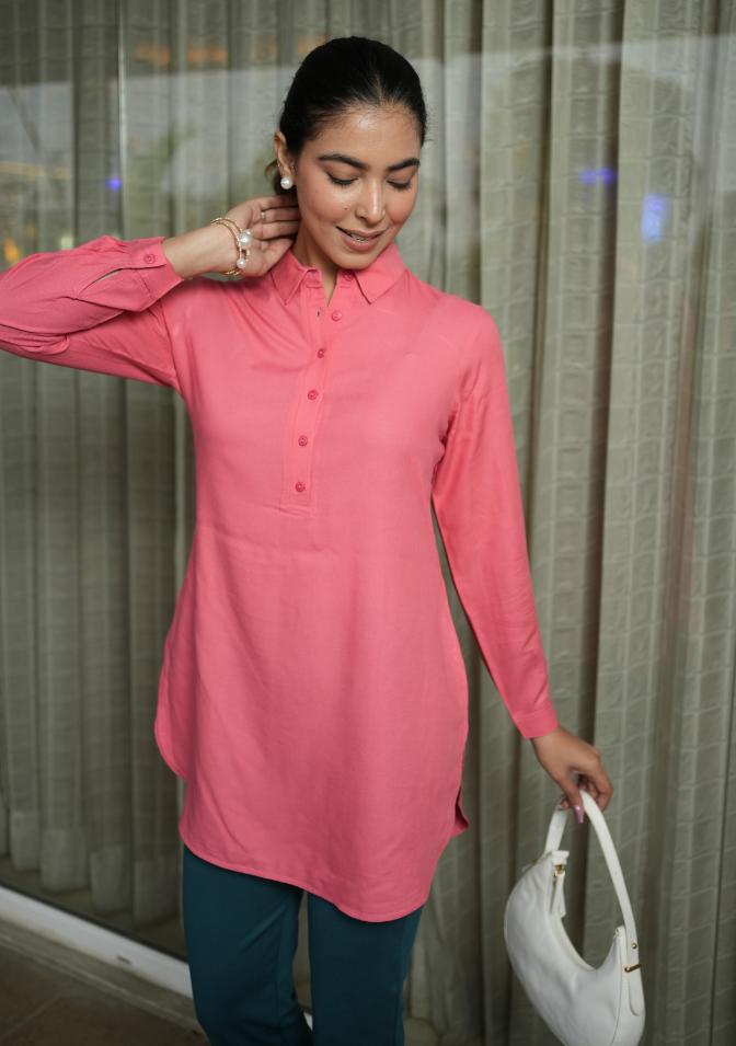 Peach Longline Shirt [ 100% Rayon, Liva Certified ] - Long line shirt