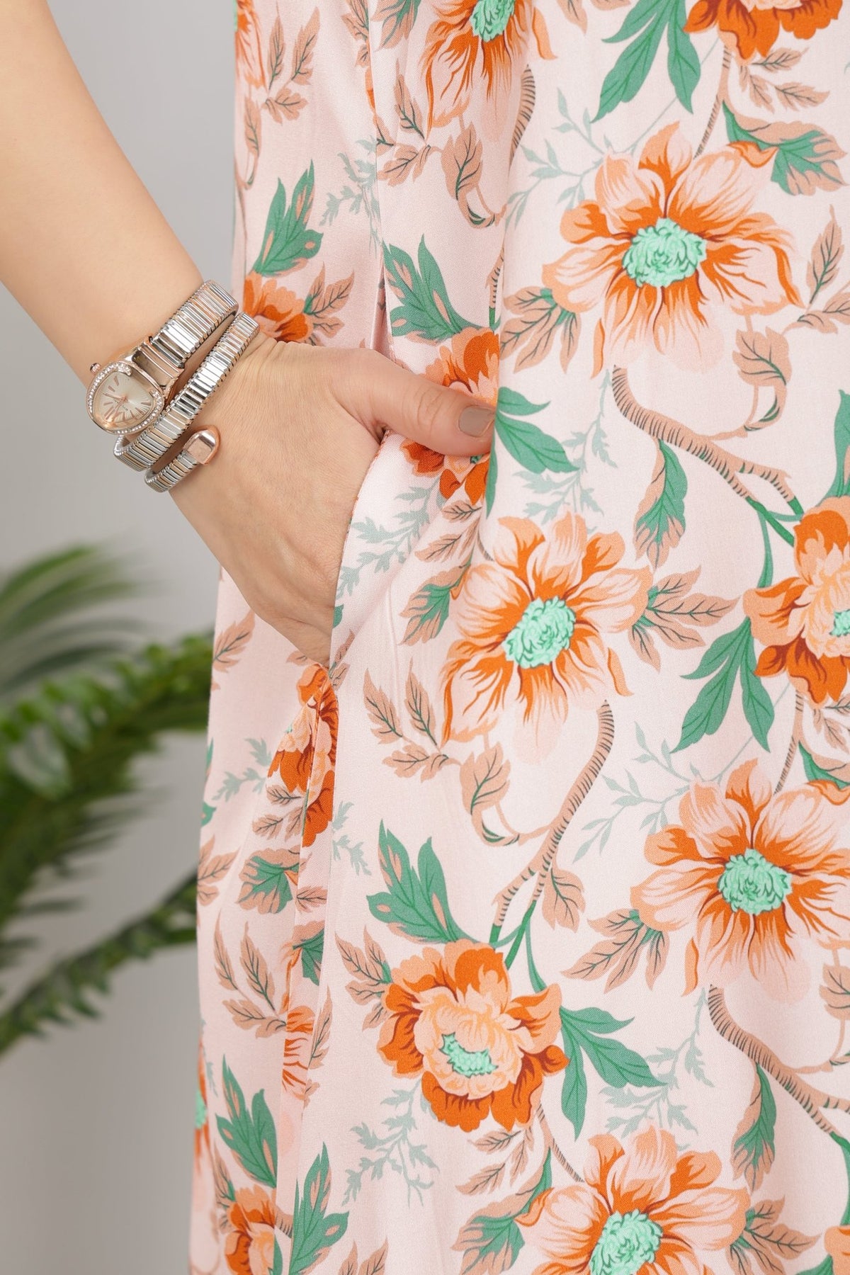 Peach rayon Printed Flare Dress [100% pure rayon] -Cotton midi dress