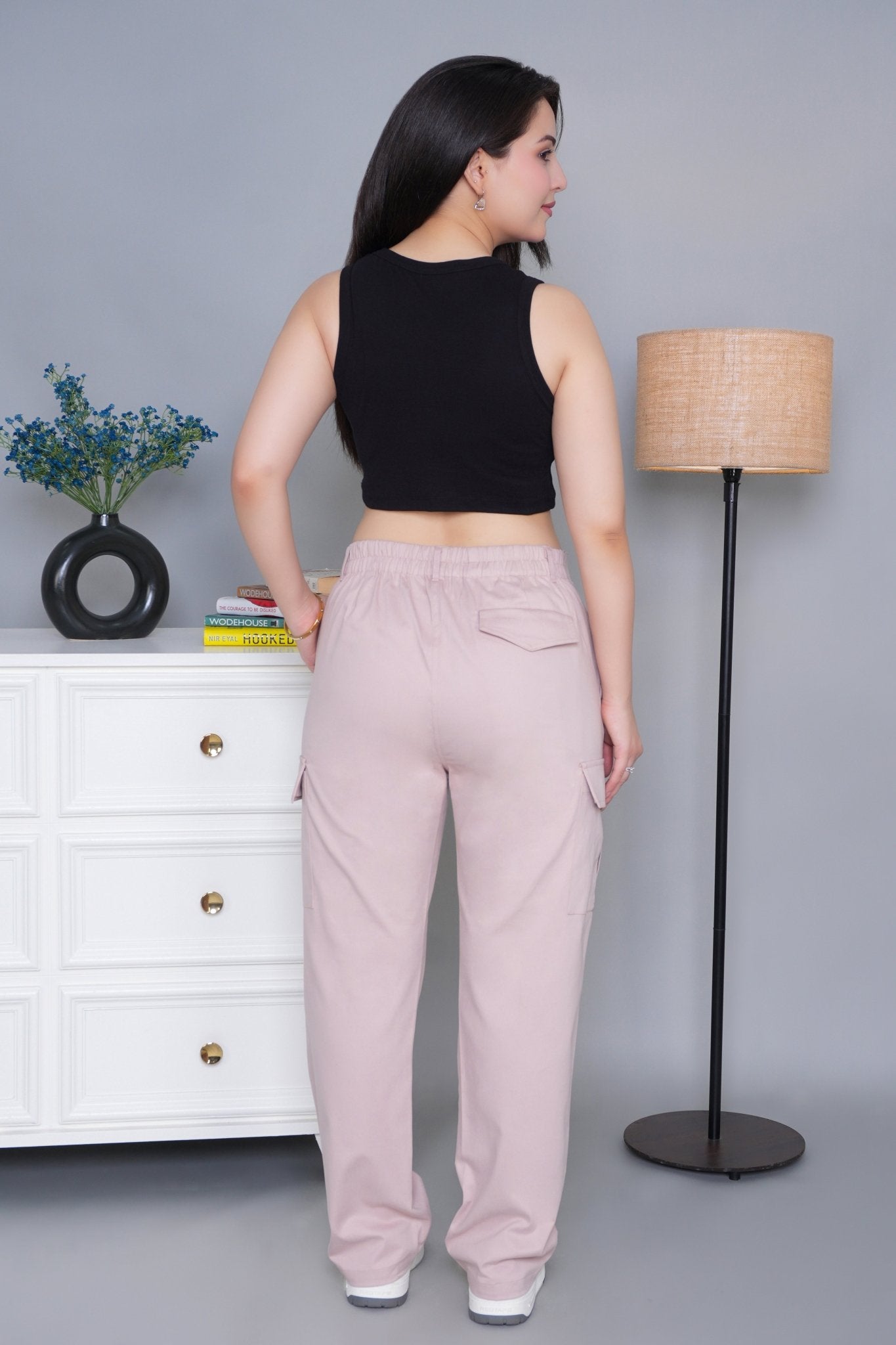 Peach stretchable biowash USA HQ cotton travel cargo pant with superior elastic belt. - Travel Cargo Pants