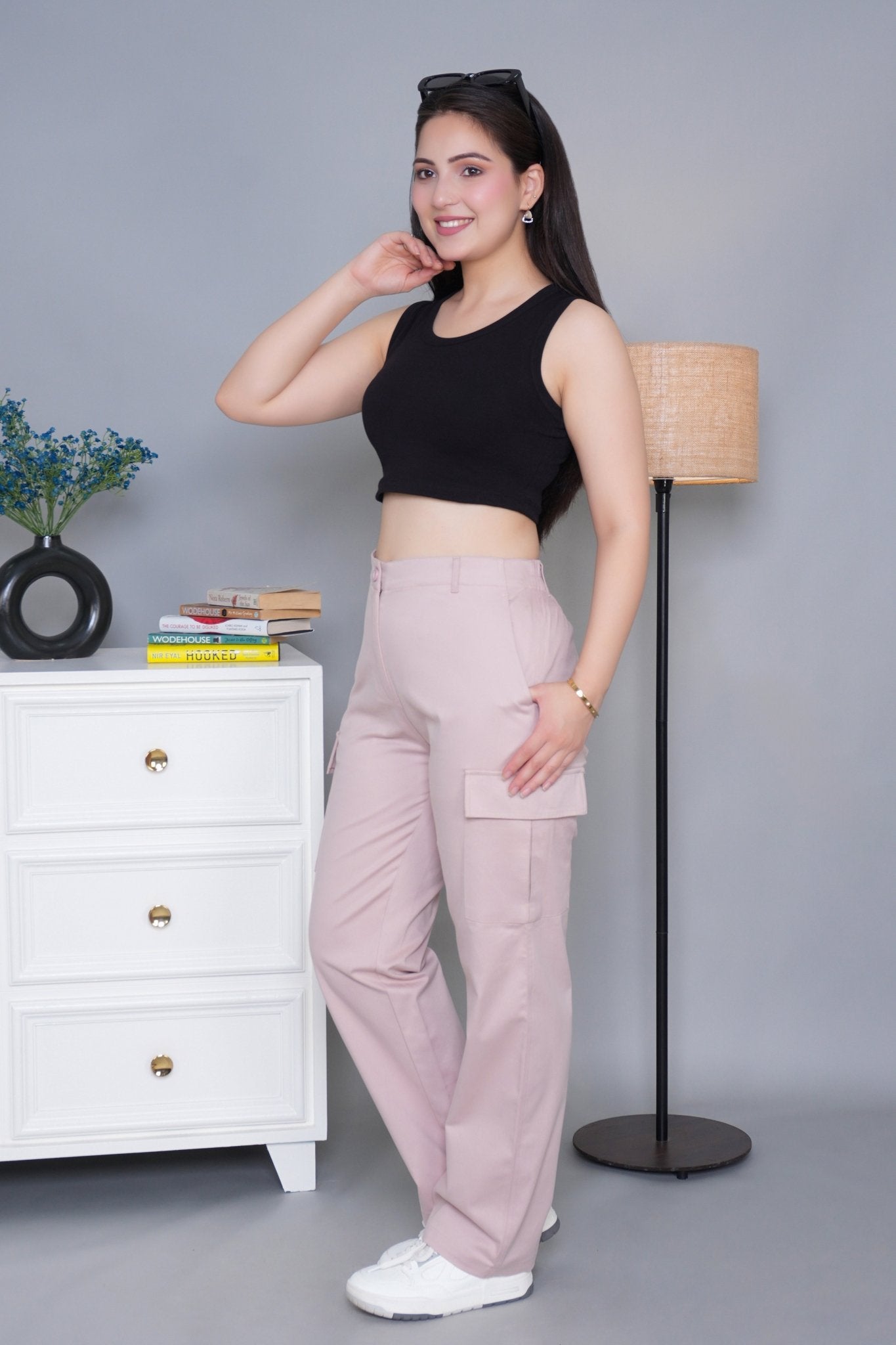 Peach stretchable biowash USA HQ cotton travel cargo pant with superior elastic belt. - Travel Cargo Pants