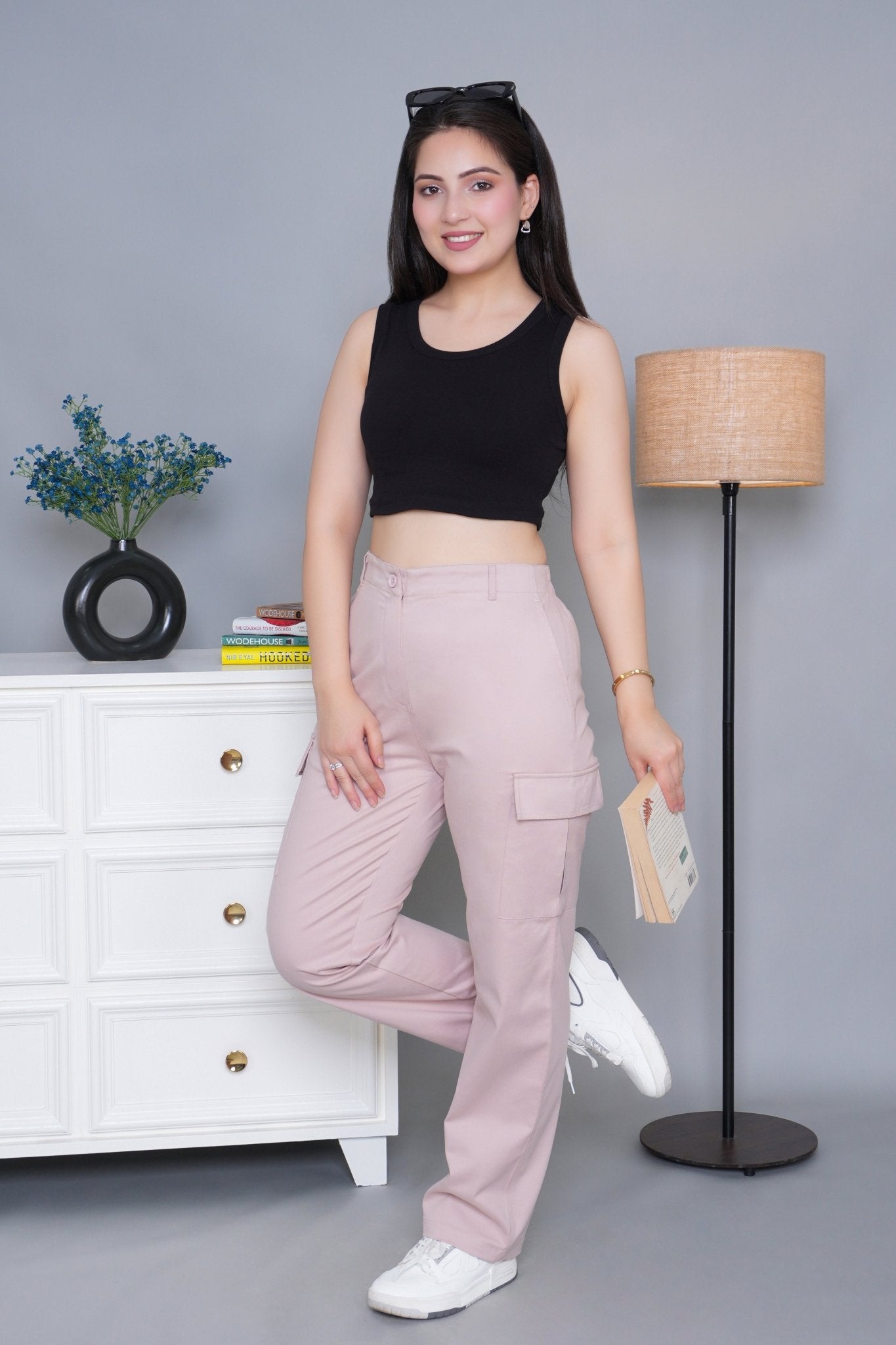 Peach stretchable biowash USA HQ cotton travel cargo pant with superior elastic belt. - Travel Cargo Pants