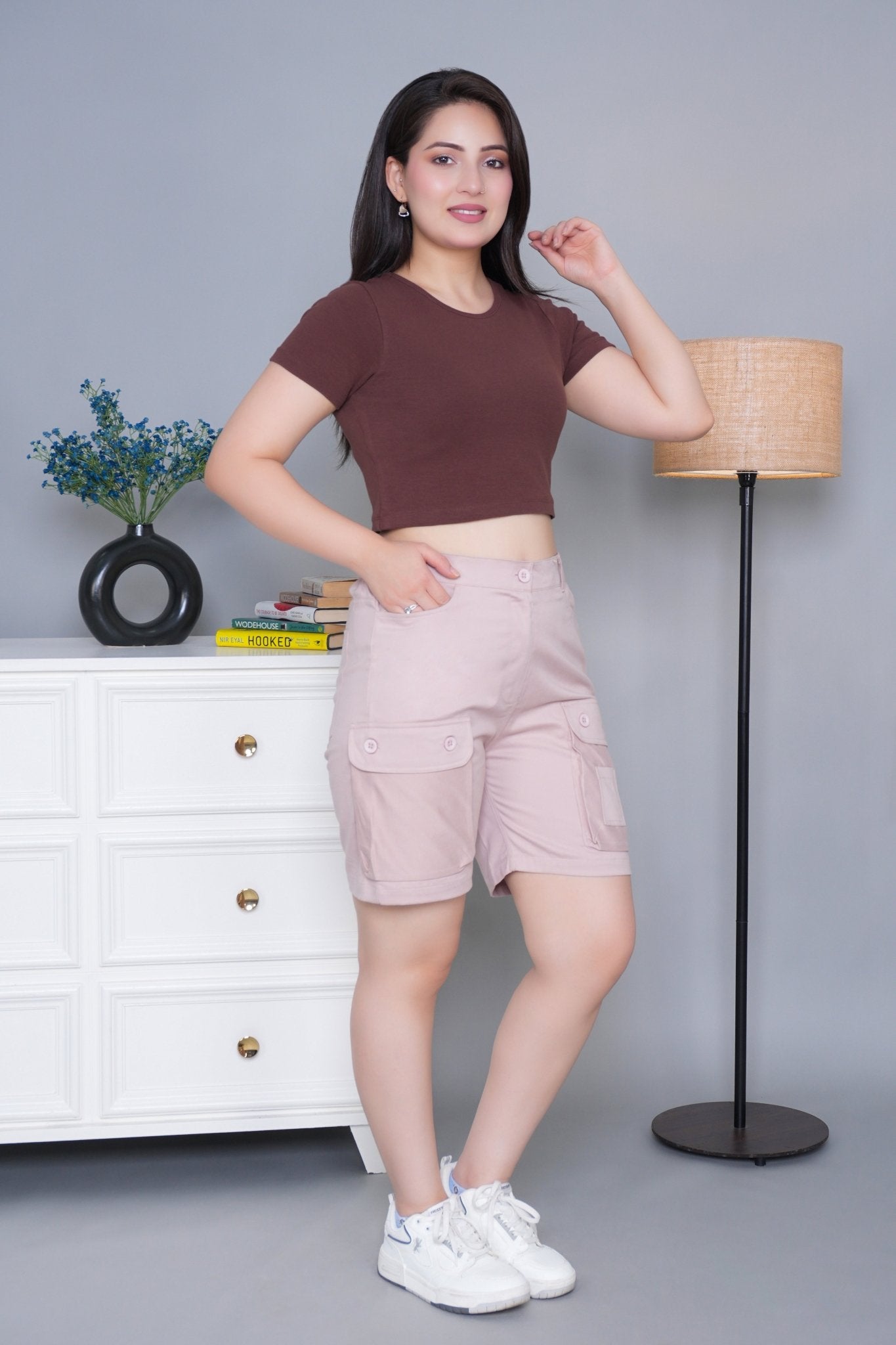 Peach stretchable biowash USA HQ cotton travel shorts with superior elastic belt. - Travel shorts