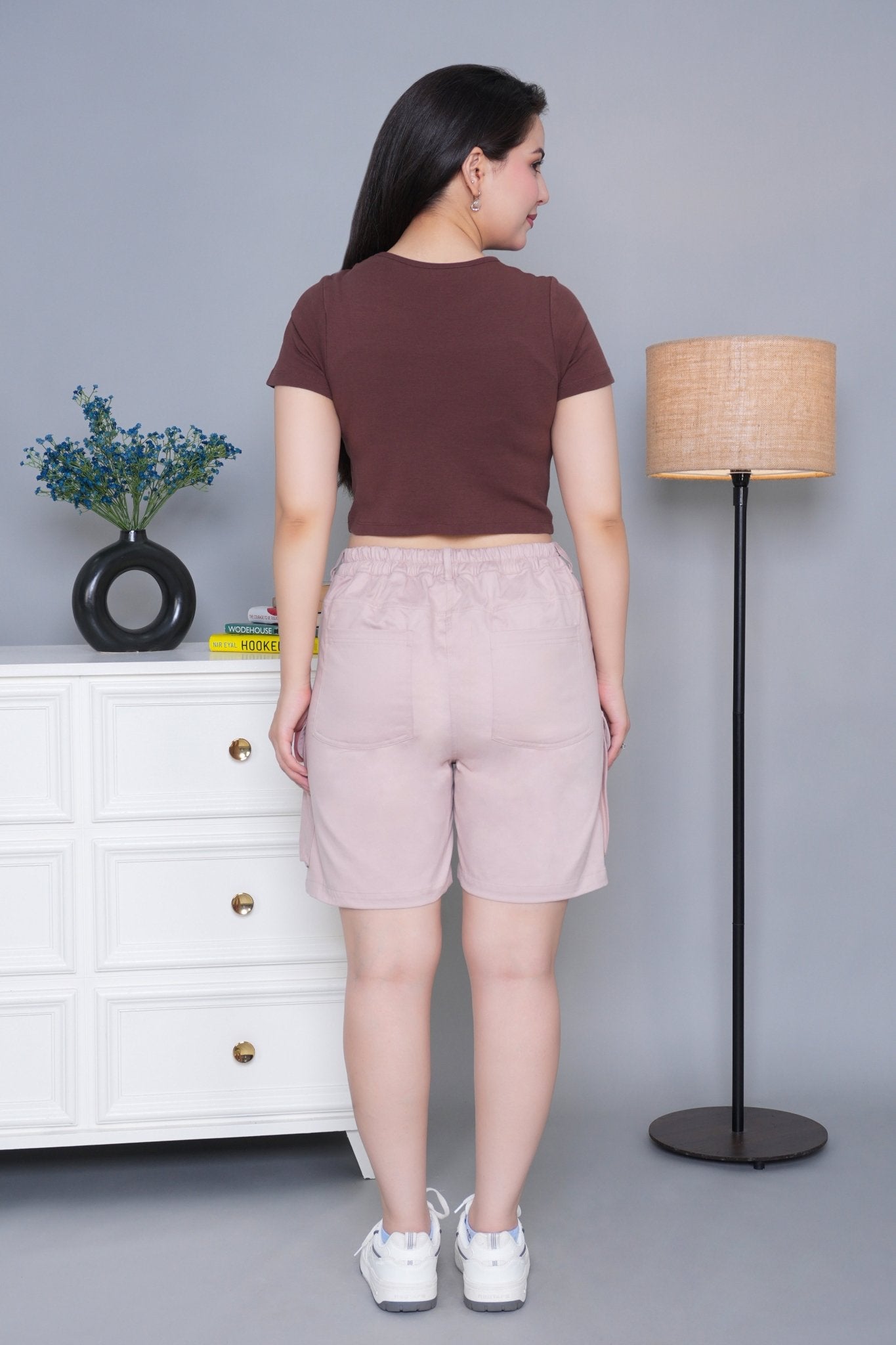 Peach stretchable biowash USA HQ cotton travel shorts with superior elastic belt. - Travel shorts