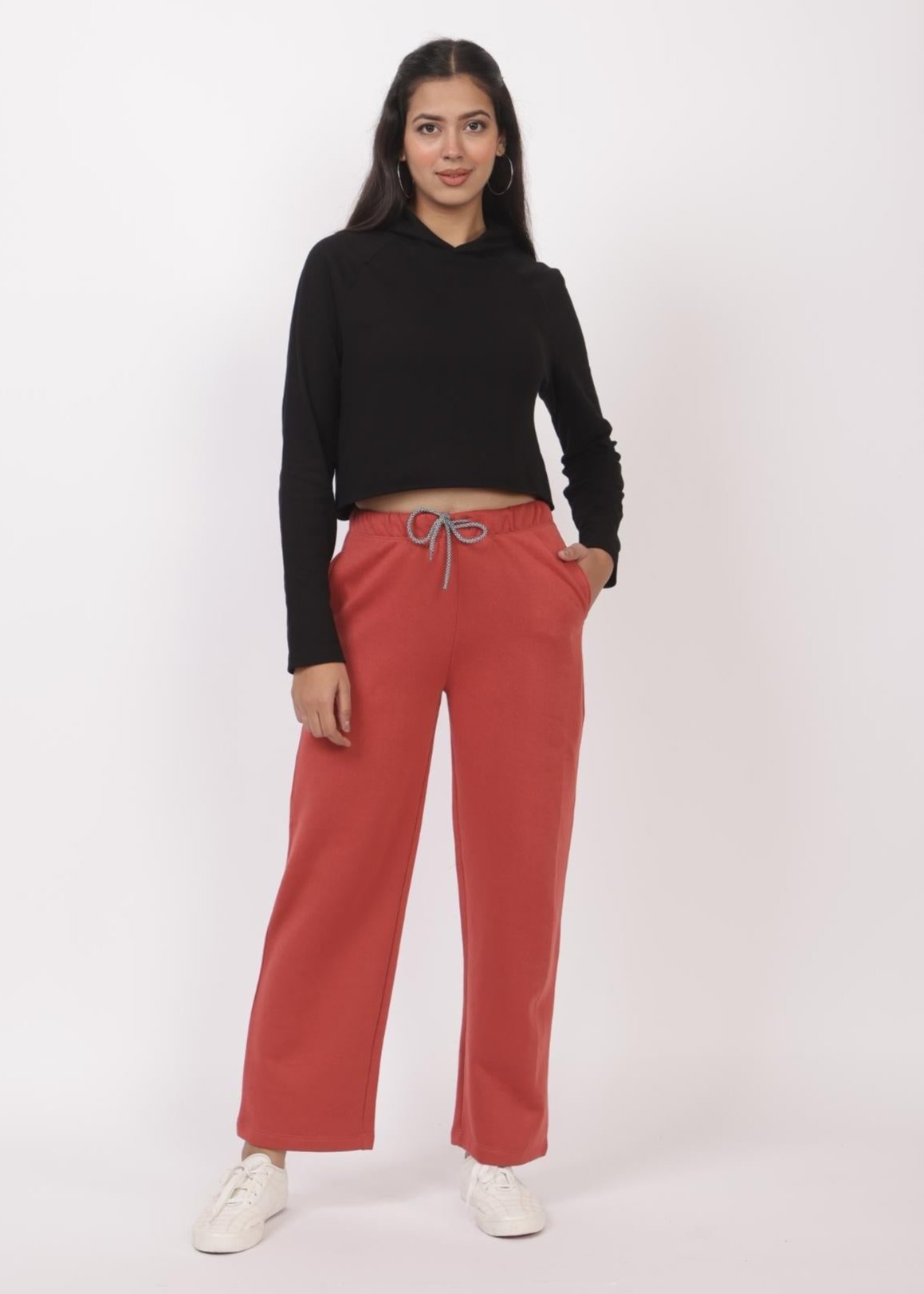 Peach stretchable biowash USA HQ winter fleece cotton flare pants with superior elastic belt. - Winter flare pant