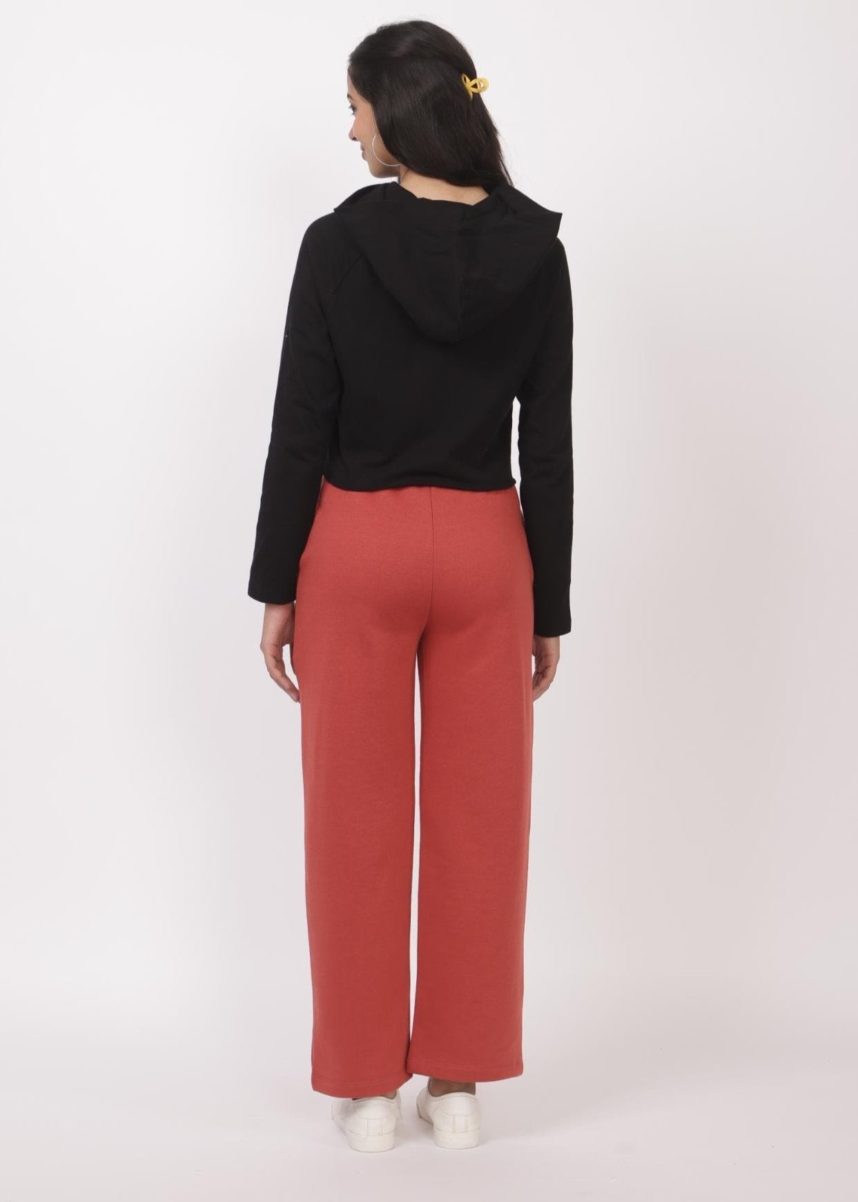 Peach stretchable biowash USA HQ winter fleece cotton flare pants with superior elastic belt. - Winter flare pant