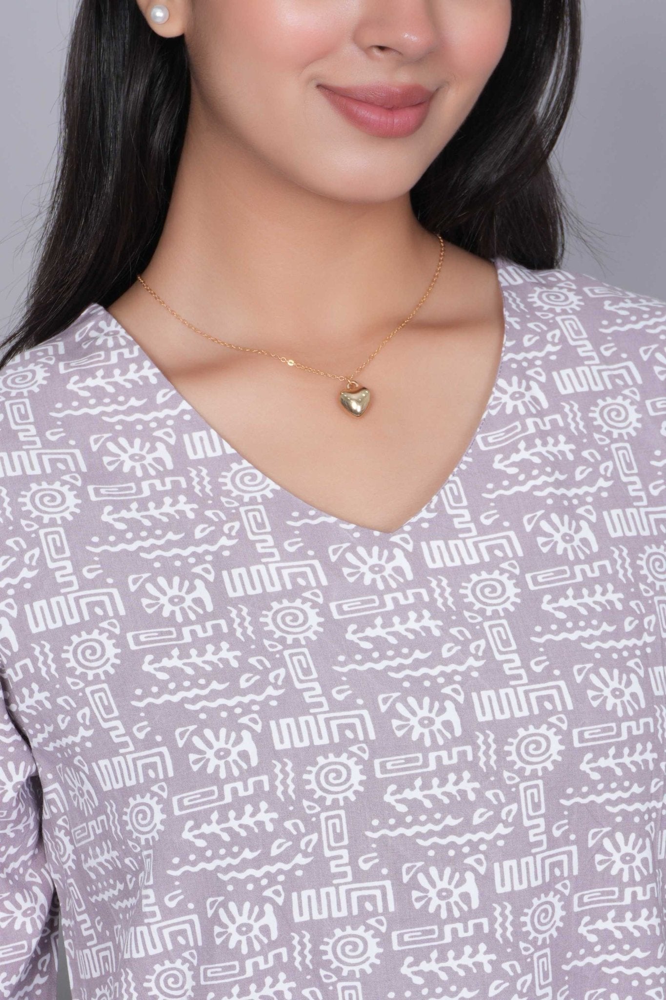 Peach sweet heart neck printed rayon flare top [100% Rayon] - Printed sweet heart neck top