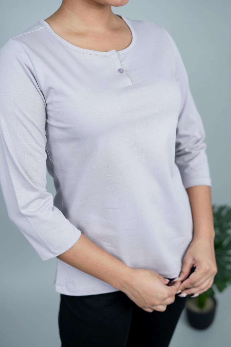 Pearl Grey Henley Tshirt [Non transparent 220 gsm thick ] - Henley Tshirt