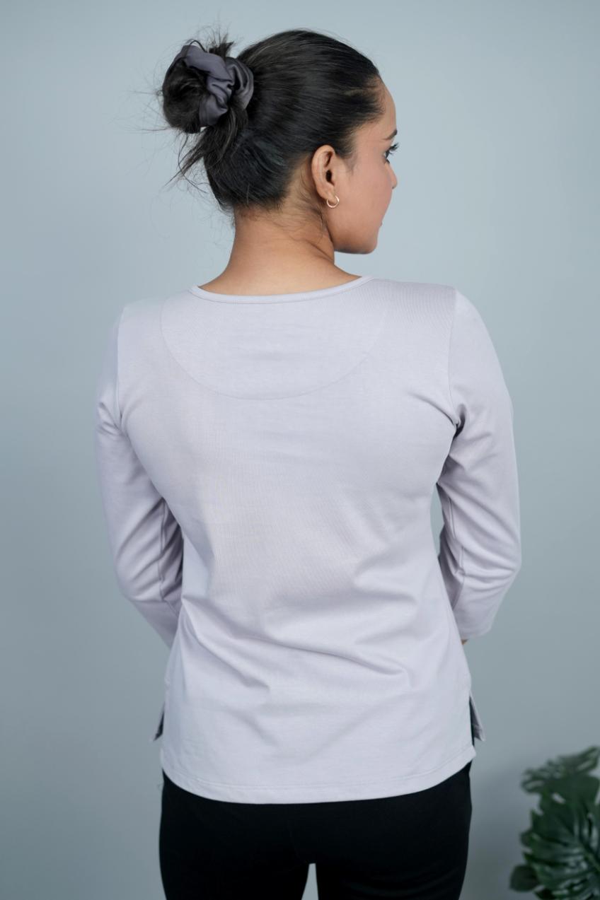 Pearl Grey Henley Tshirt [Non transparent 220 gsm thick ] - Henley Tshirt