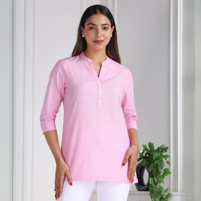 Pink 100% cotton Short Kurti - Short kurta