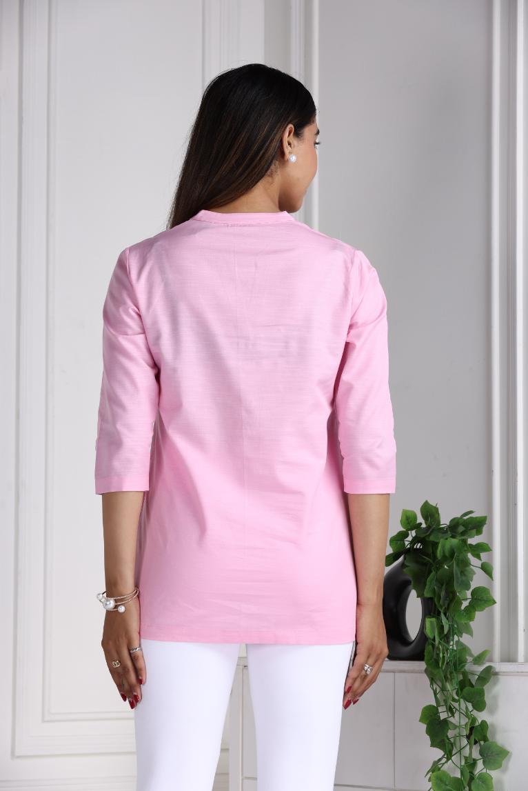 Pink Cotton Linen Short Kurti - Short kurta