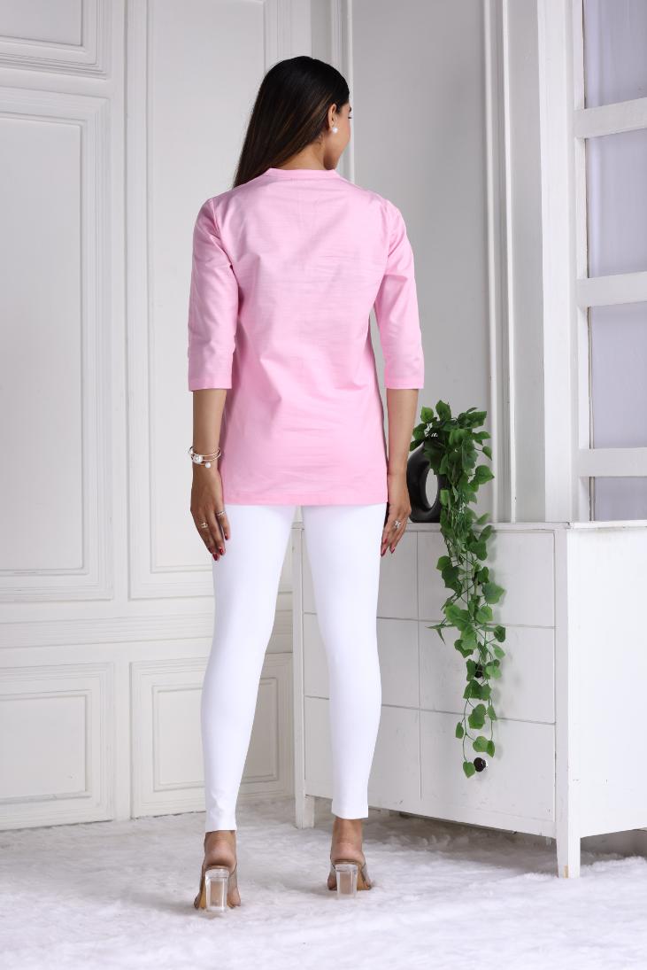 Pink Cotton Linen Short Kurti - Short kurta