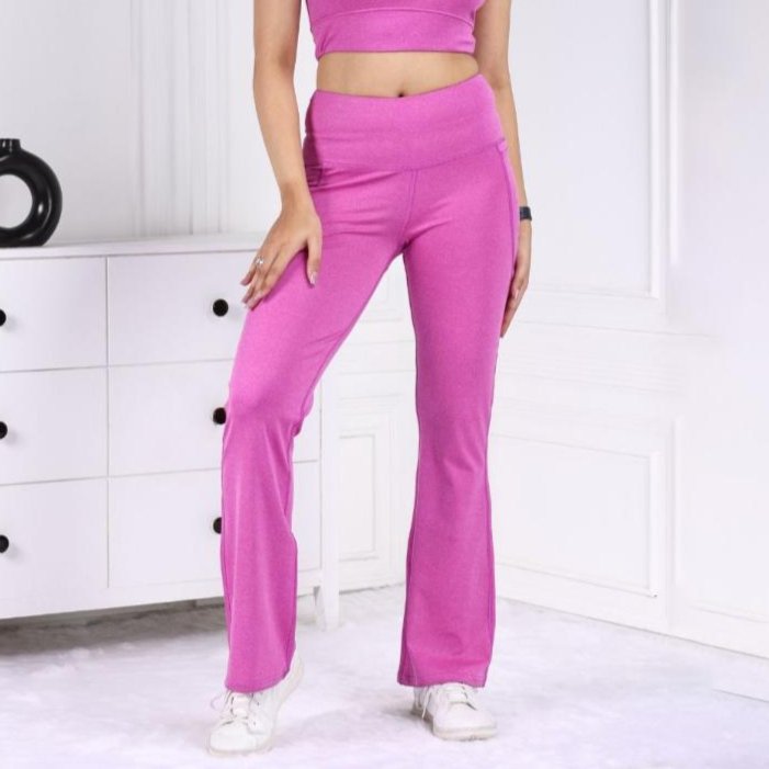 Pink Melange Active Flare Pants - Active melange flare pants