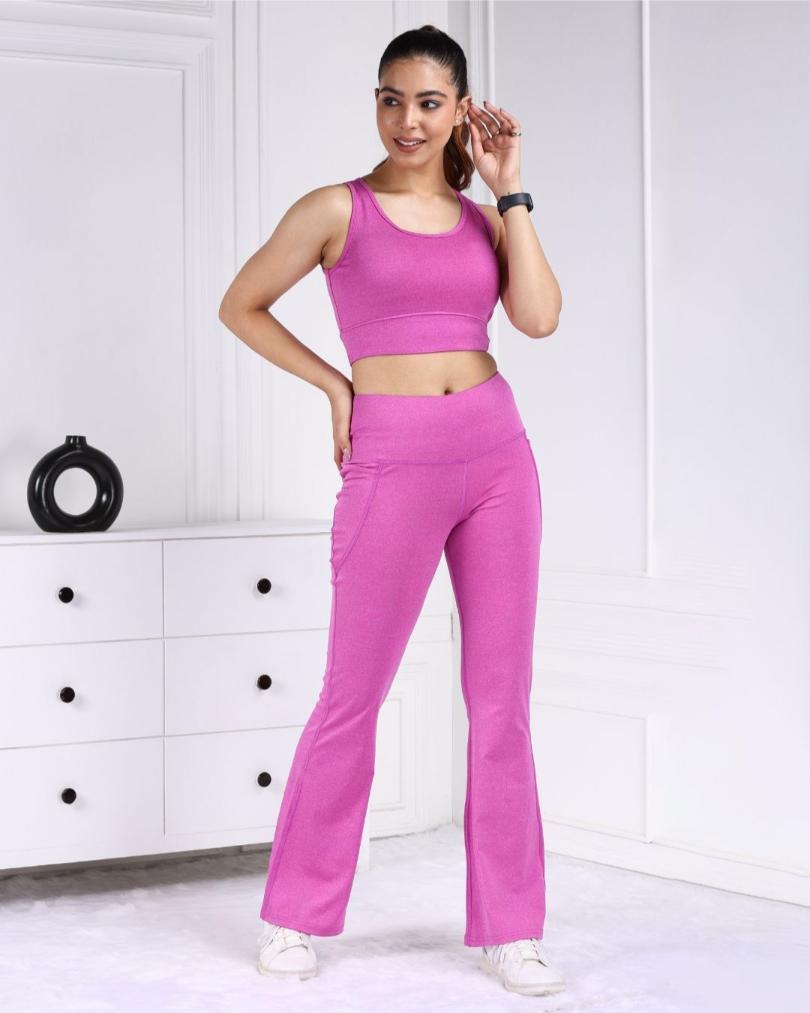 Pink Melange Active Flare Pants - Active melange flare pants