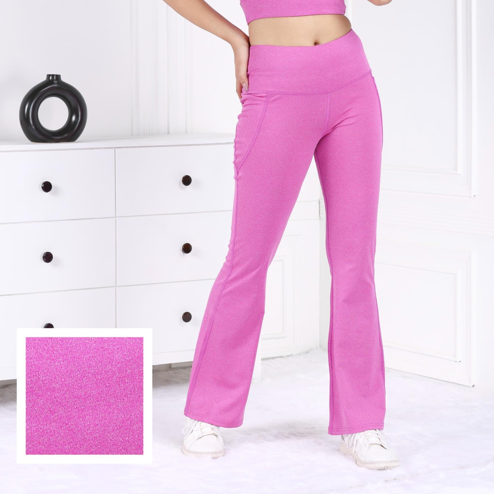 Pink Melange Active Flare Pants - Active melange flare pants