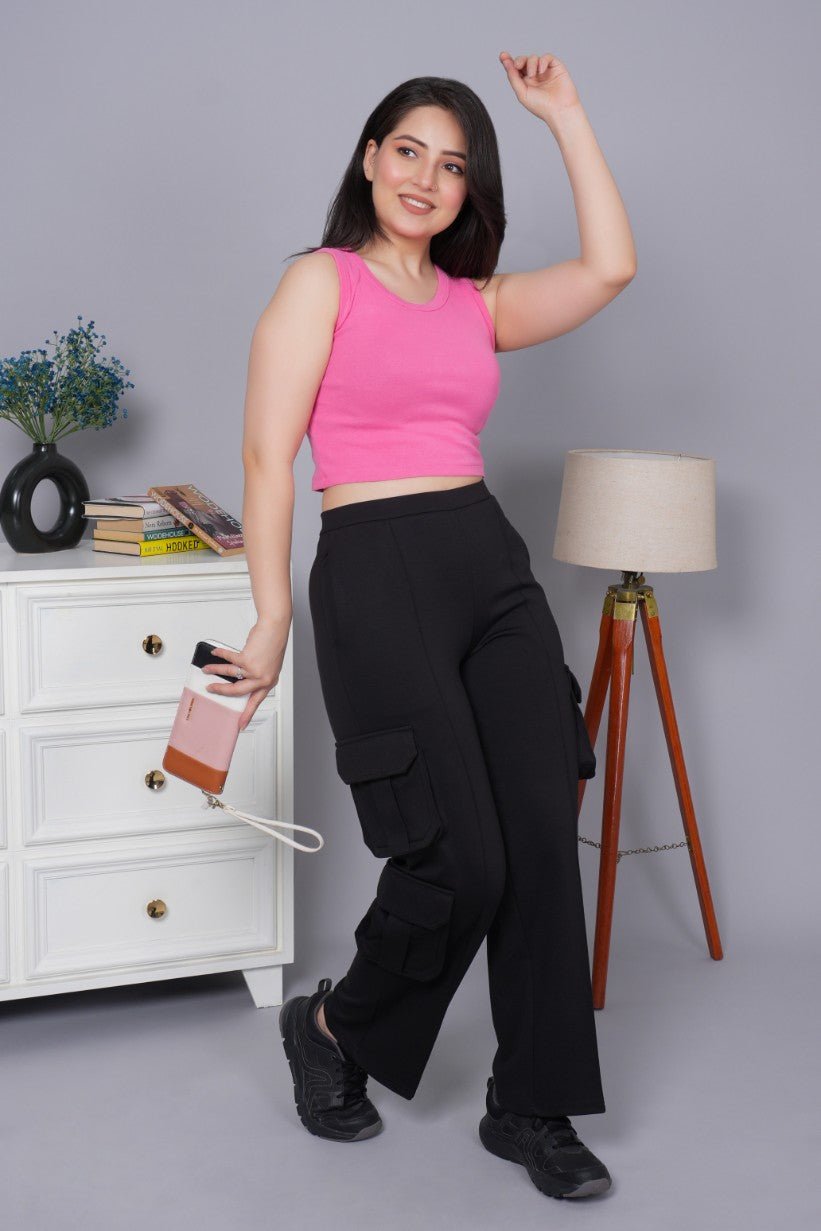 Pink Rib Crop Vest [ 100% USA HQ Cotton, 280 GSM non transparent fabric ] - Rib crop vest