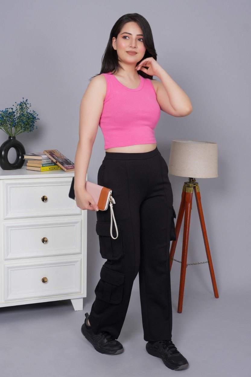 Pink Rib Crop Vest [ 100% USA HQ Cotton, 280 GSM non transparent fabric ] - Rib crop vest