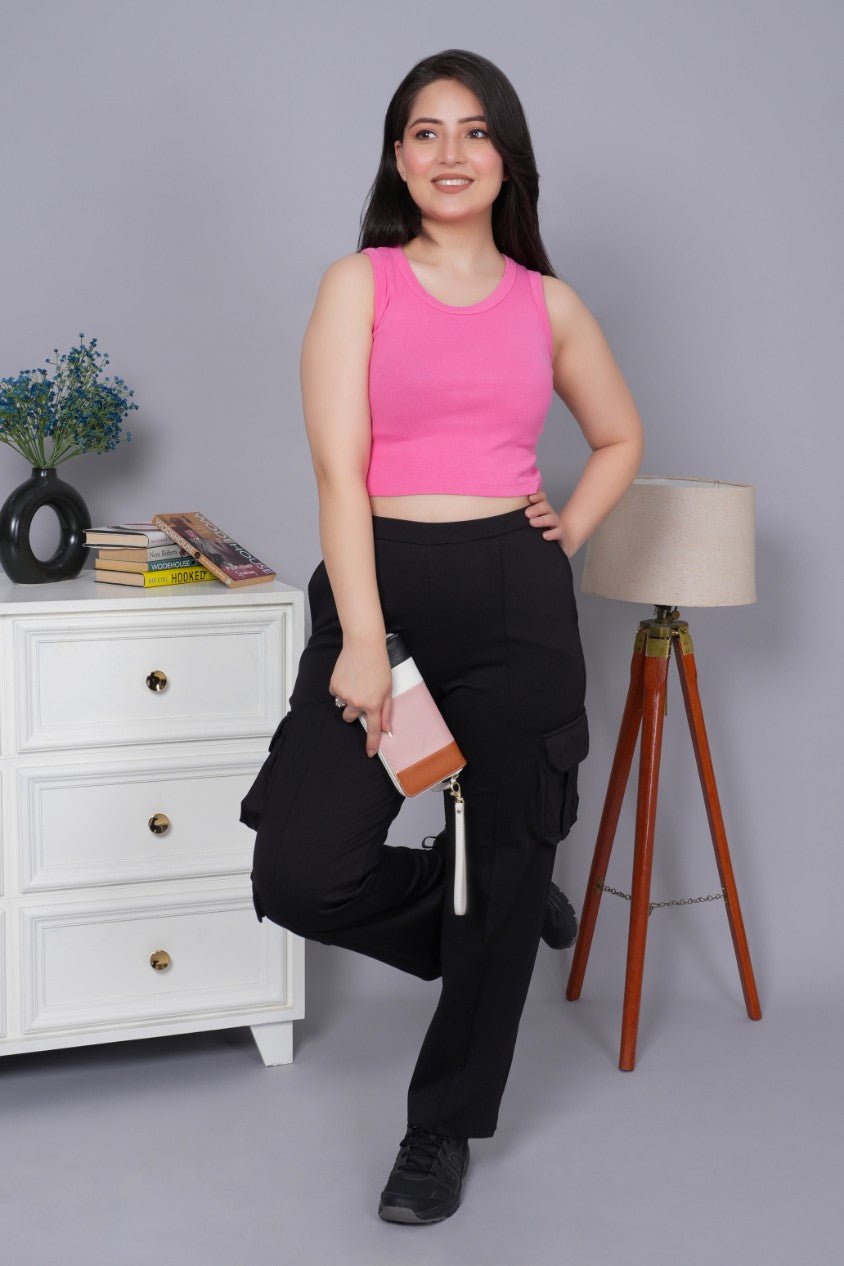 Pink Rib Crop Vest [ 100% USA HQ Cotton, 280 GSM non transparent fabric ] - Rib crop vest
