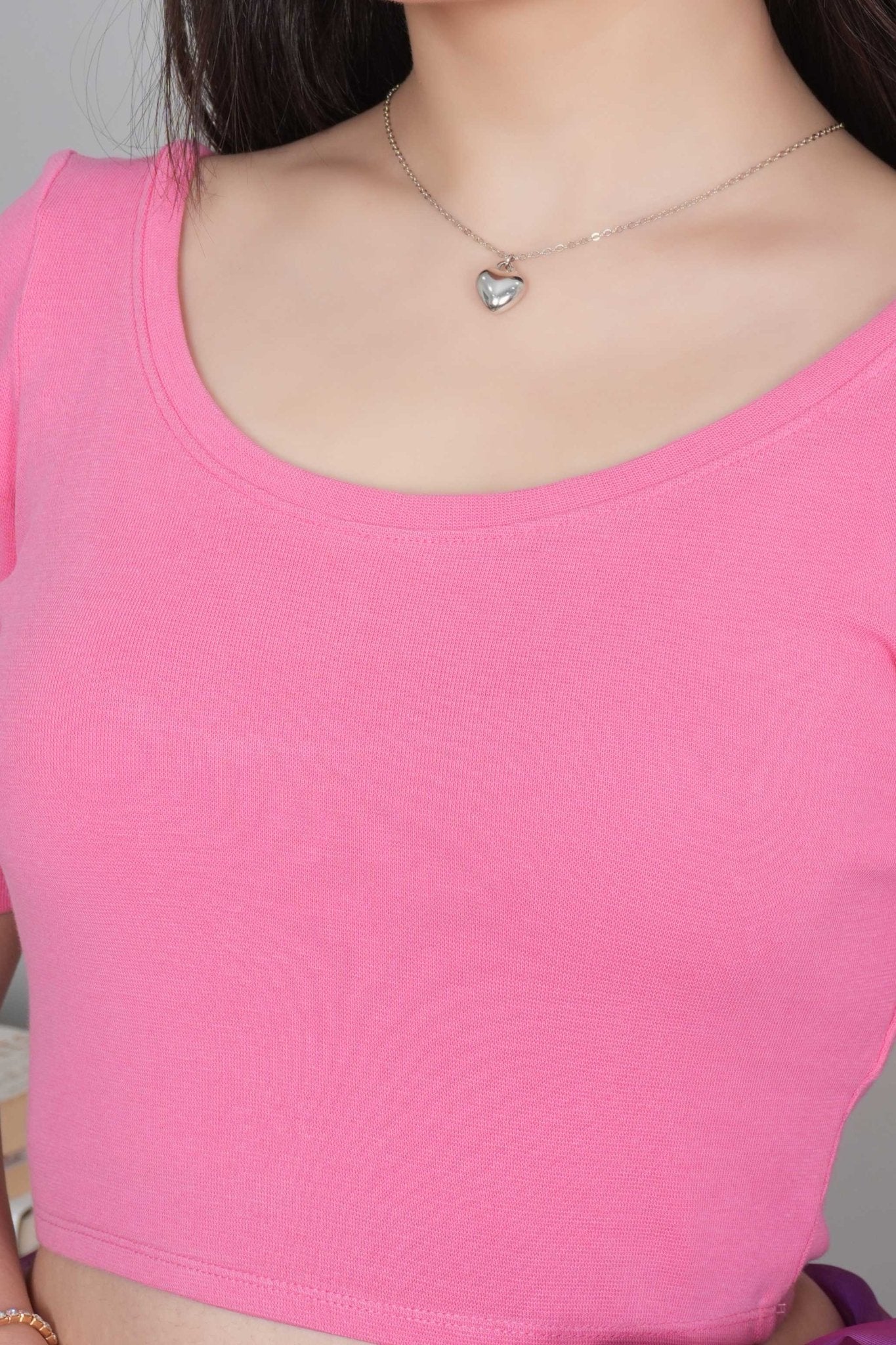 Pink Rib Roundneck Half Sleeve Blouse [ 100% USA HQ Cotton, 280 GSM non transparent fabric ] - Rib blouse