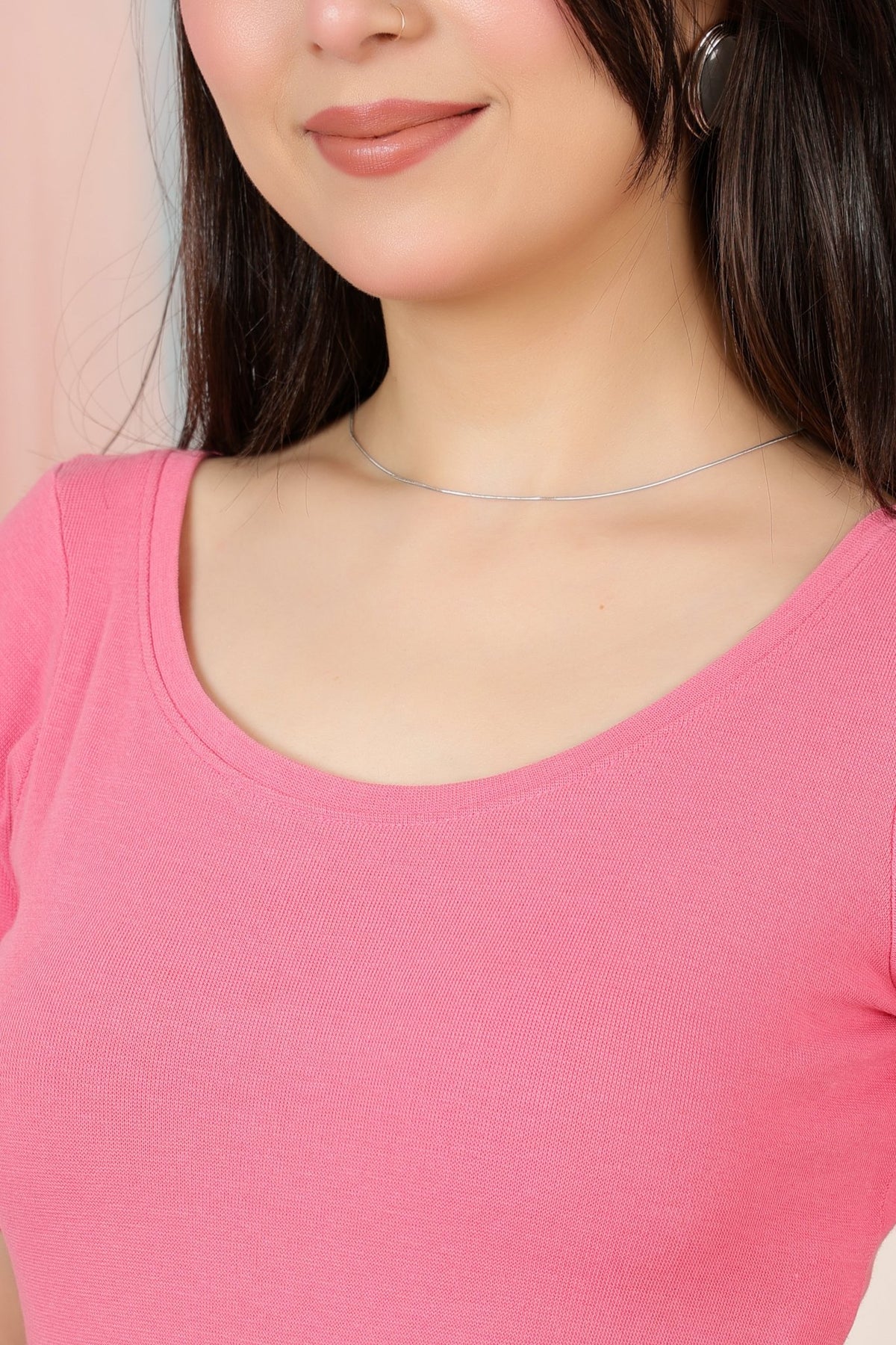Pink Rib Roundneck Half Sleeve Blouse [ 100% USA HQ Cotton, 280 GSM non transparent fabric ] -Rib blouse