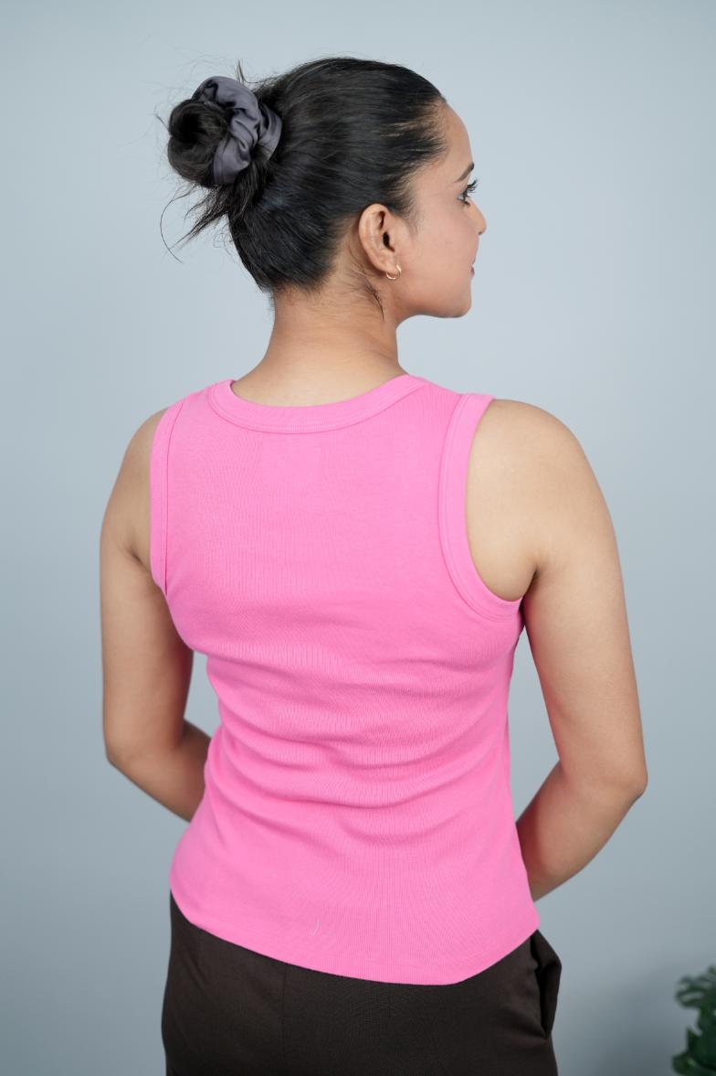 Pink Rib Top [ 100% Cotton, 280 GSM non transparent fabric ] - Rib top