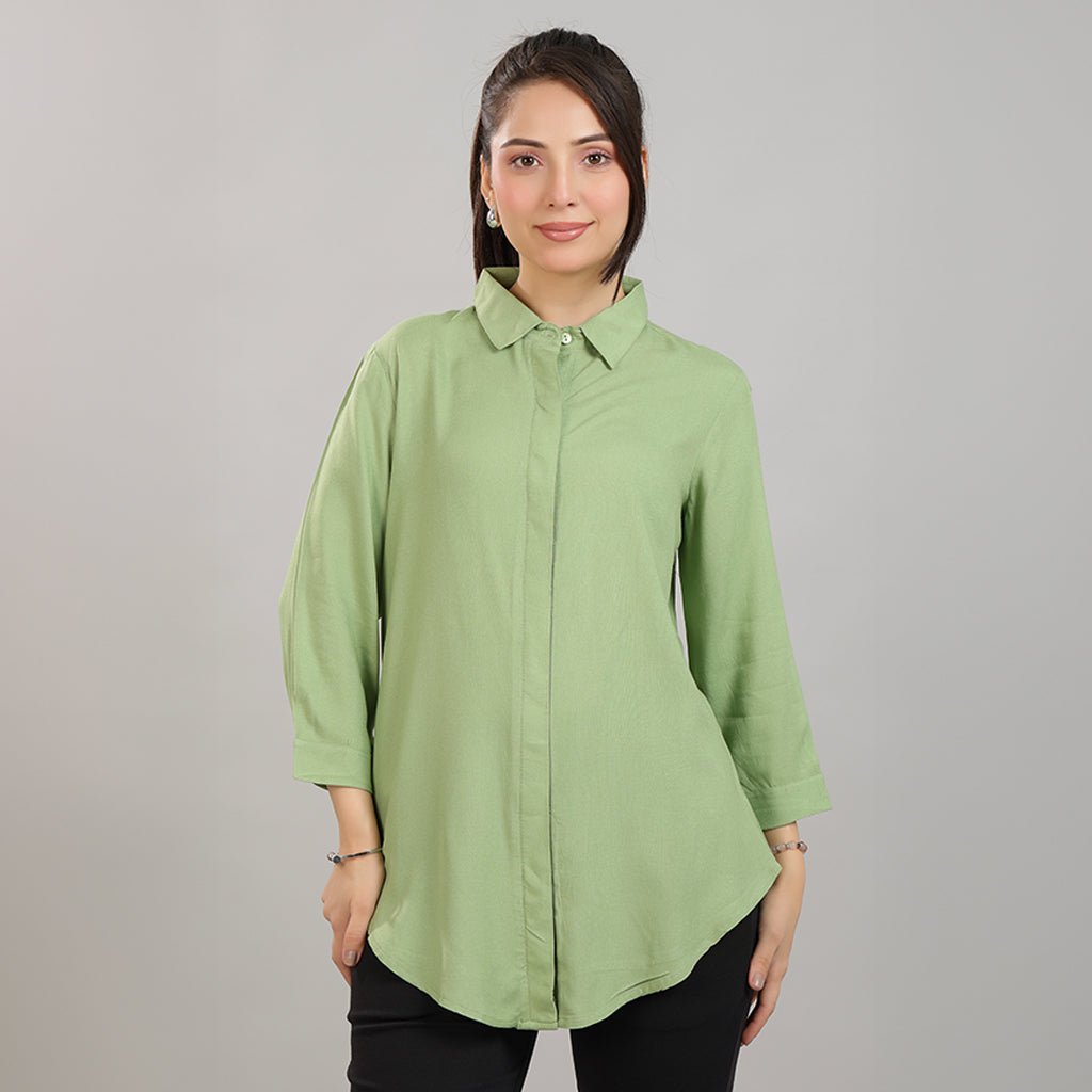 Pista green long hemline shirt [ 100% Rayon, Liva Certified ] -Long hemline shirt