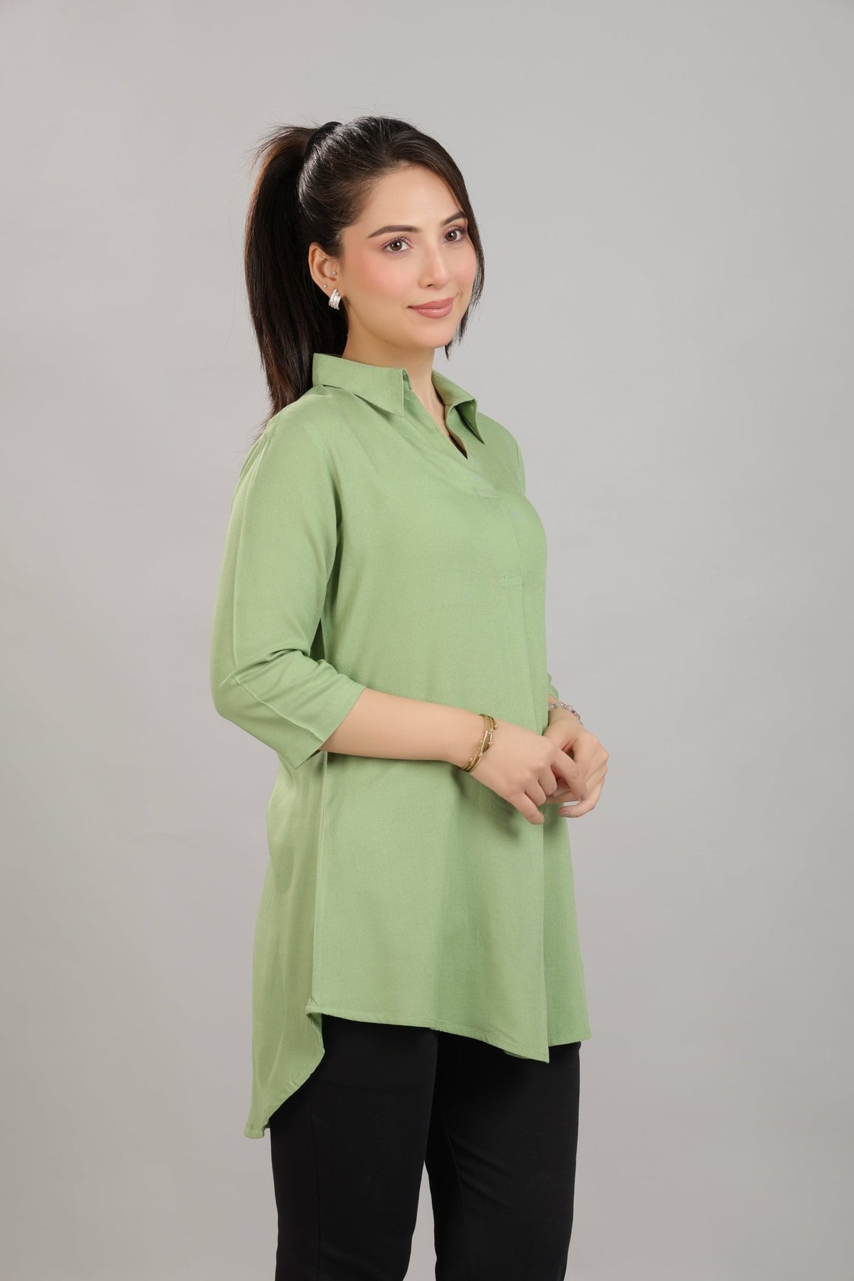 Pista Green rayon flare top [ Premium 100% Rayon, Liva Certified ] -Rayon flare top