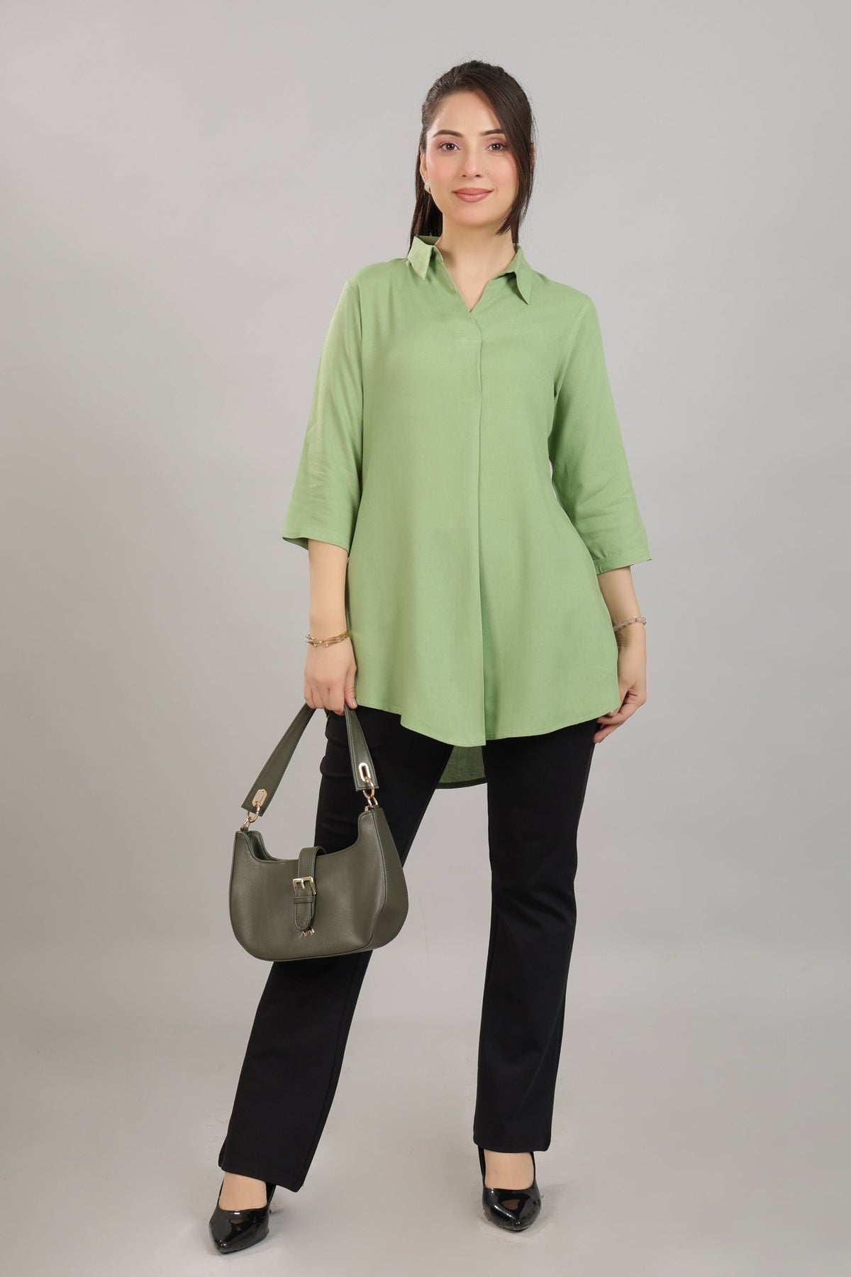 Pista Green rayon flare top [ Premium 100% Rayon, Liva Certified ] -Rayon flare top