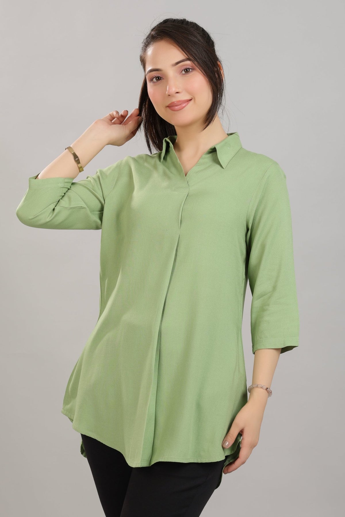 Pista Green rayon flare top [ Premium 100% Rayon, Liva Certified ] -Rayon flare top