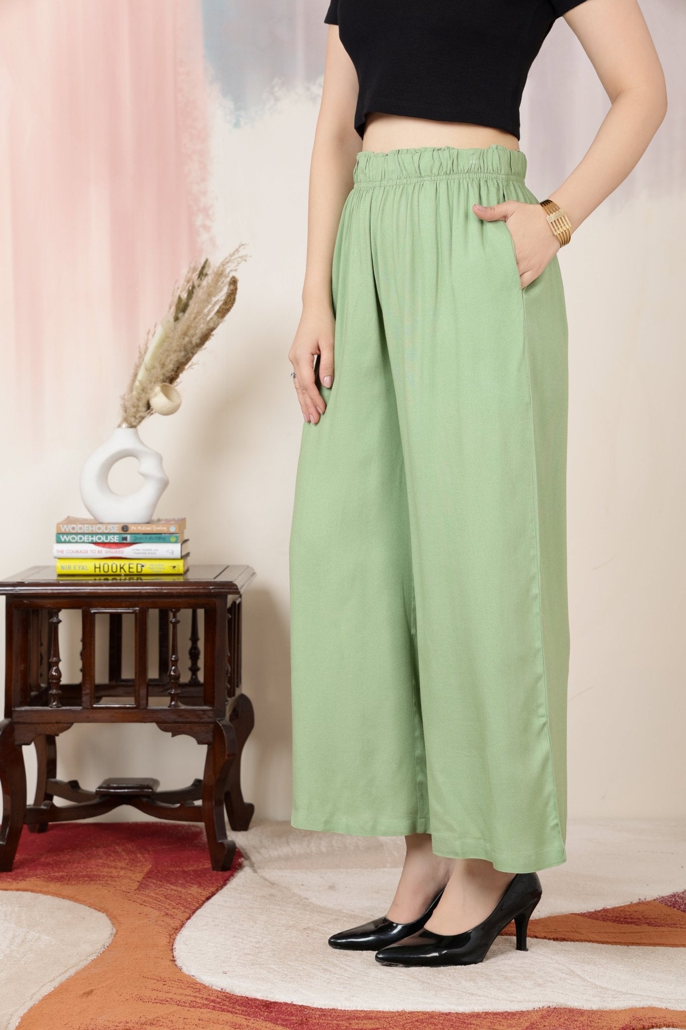 Pista Green rayon palazzo [ 100% Rayon, Liva Certified ] -Palazzo