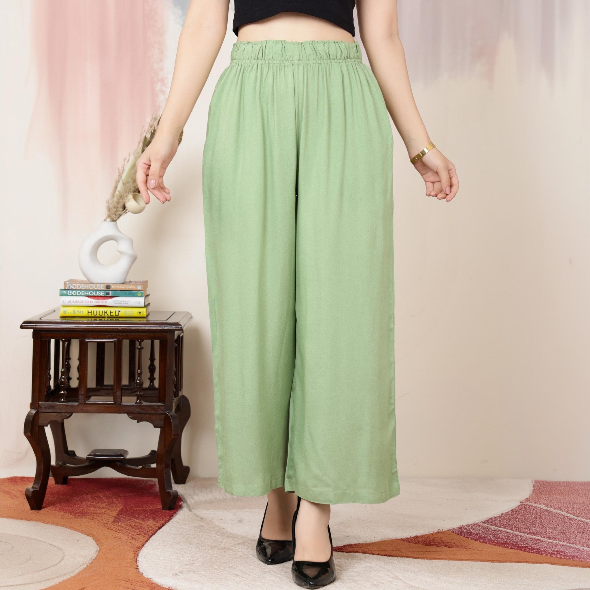 Pista Green rayon palazzo [ 100% Rayon, Liva Certified ] -Palazzo