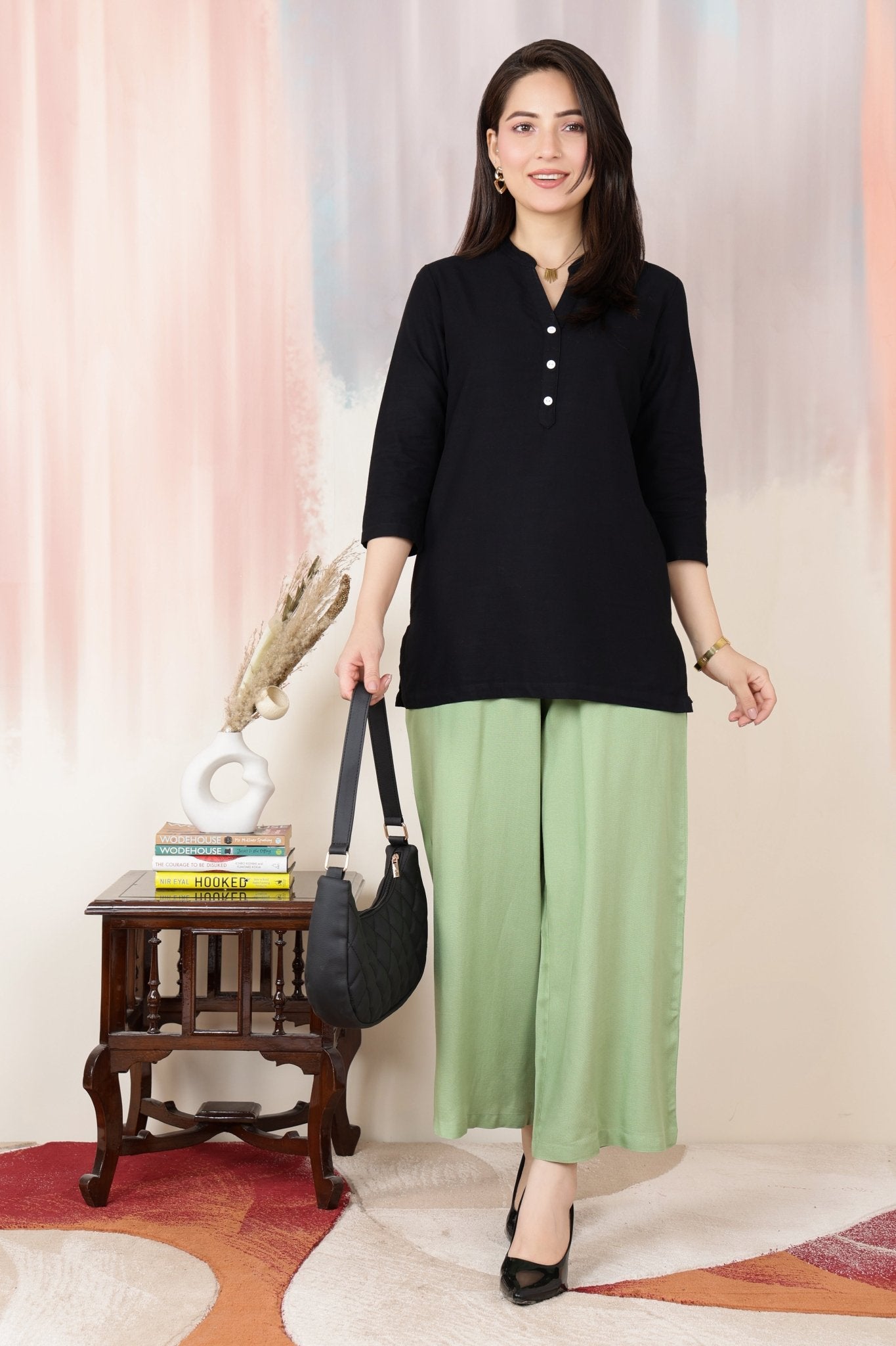 Pista Green rayon palazzo [ 100% Rayon, Liva Certified ] -Palazzo