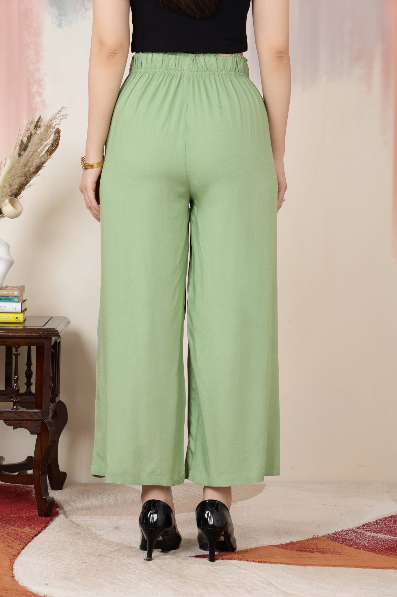 Pista Green rayon palazzo [ 100% Rayon, Liva Certified ] -Palazzo