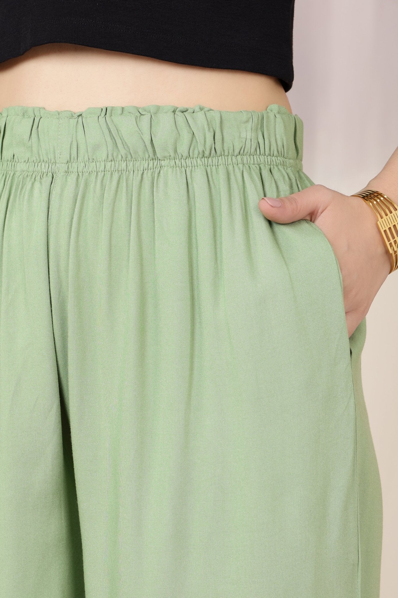 Pista Green rayon palazzo [ 100% Rayon, Liva Certified ] -Palazzo