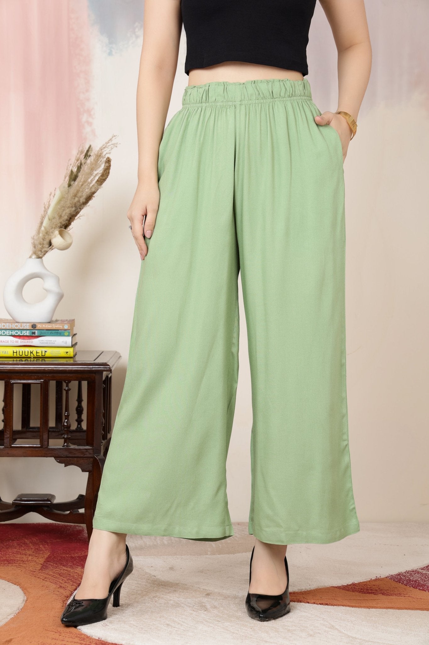 Pista Green rayon palazzo [ 100% Rayon, Liva Certified ] -Palazzo