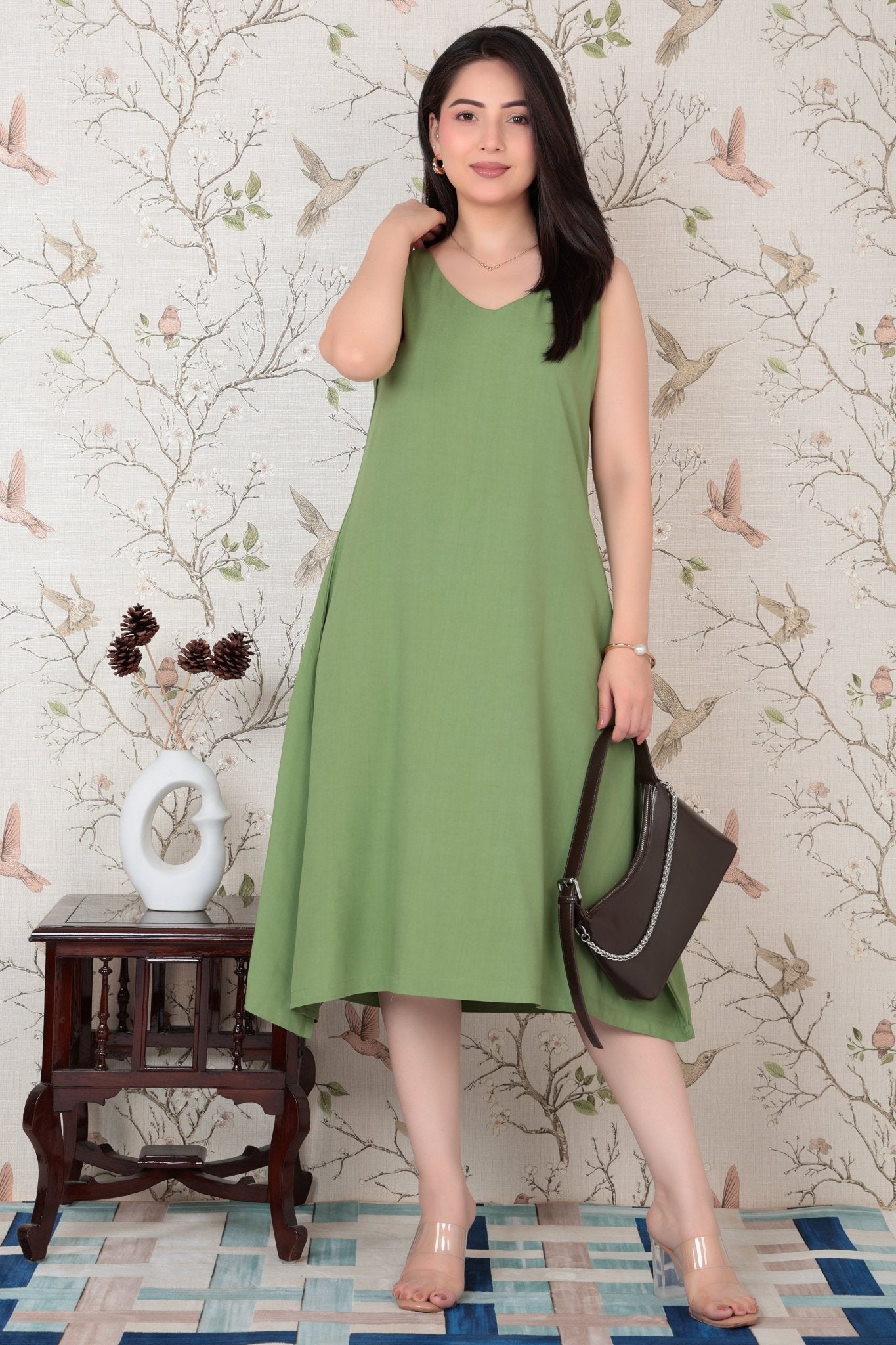 Pista rayon line dress with pocket [ Premium 100% Rayon, Liva Certified ] -Rayon line dress with pocket
