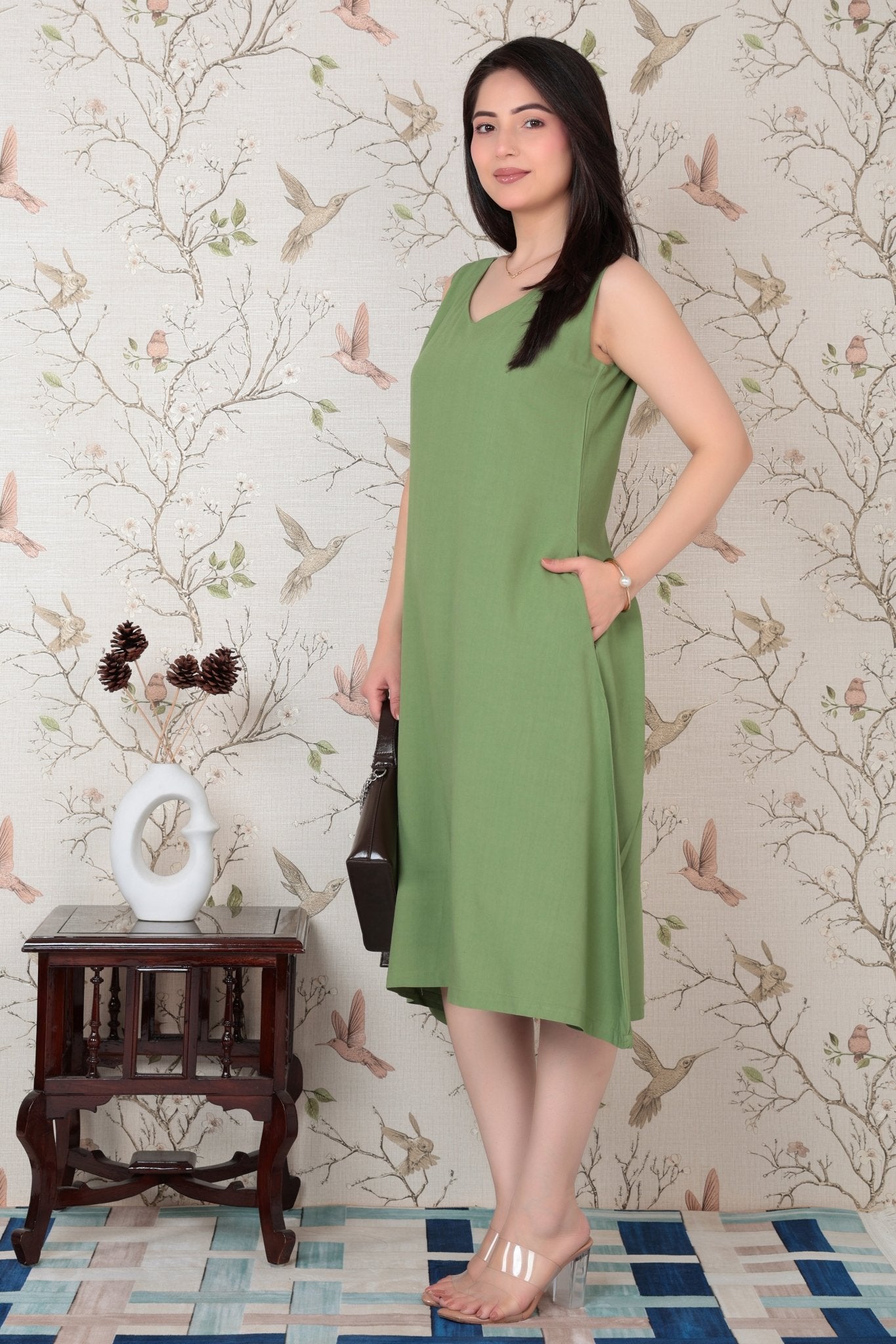 Pista rayon line dress with pocket [ Premium 100% Rayon, Liva Certified ] -Rayon line dress with pocket